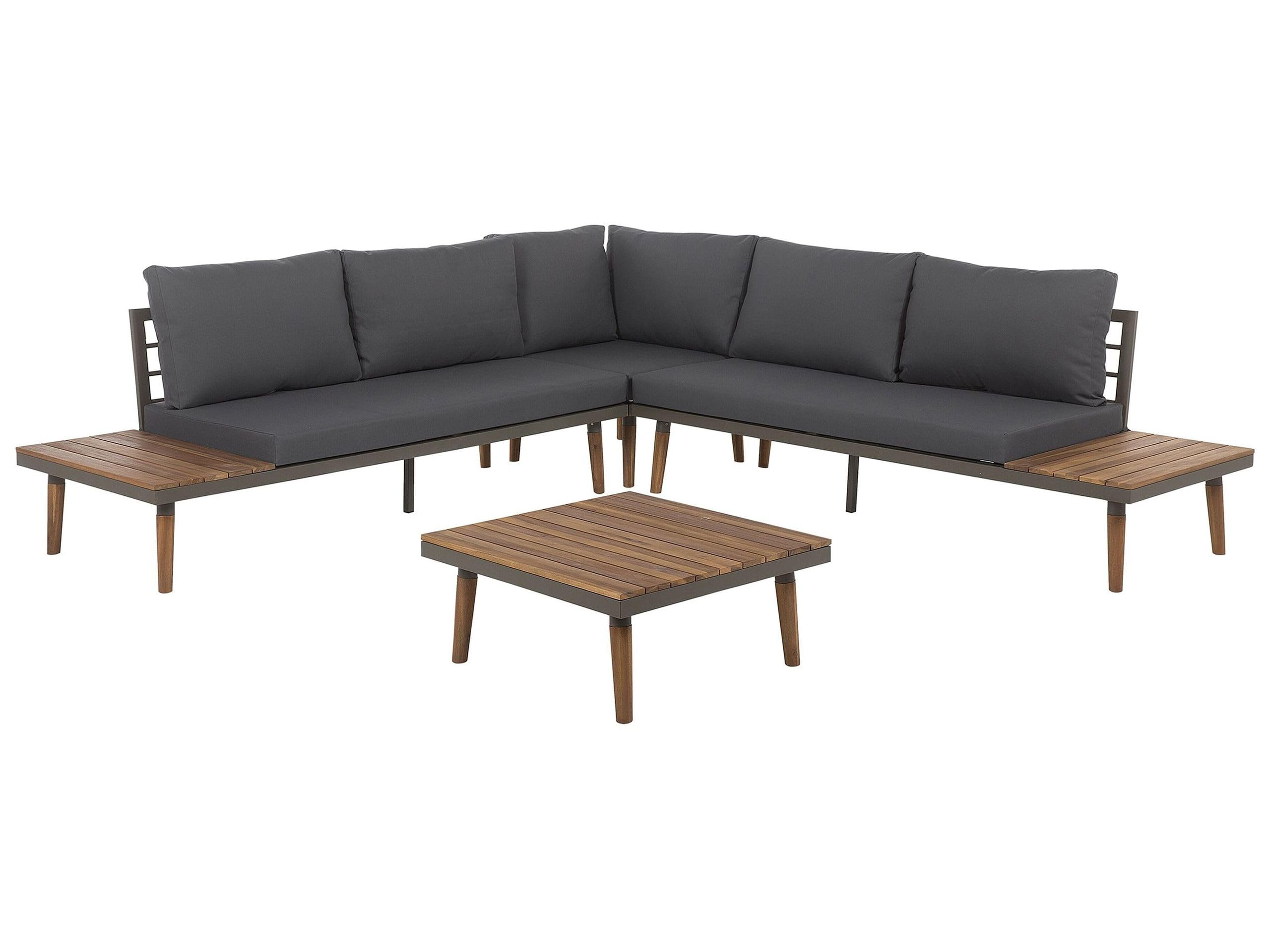 beliani-corato-lounge-set-akazienholz-5-sitzer-dunkelgrau image 1