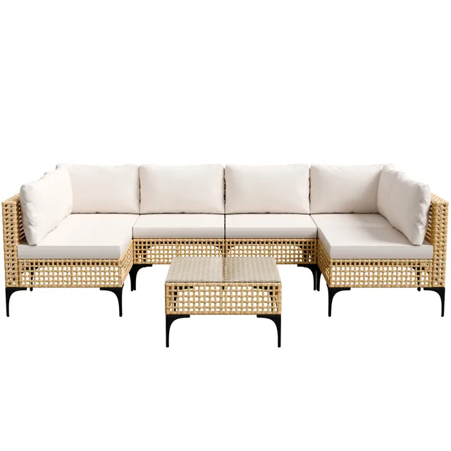 homall-patio-7-tlg-rattan-lounge-set-sofa-beige image 1