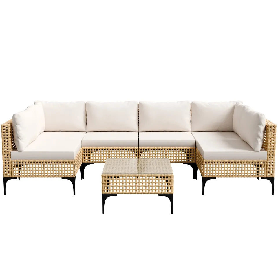homall-patio-7-tlg-rattan-lounge-set-sofa-beige image 1