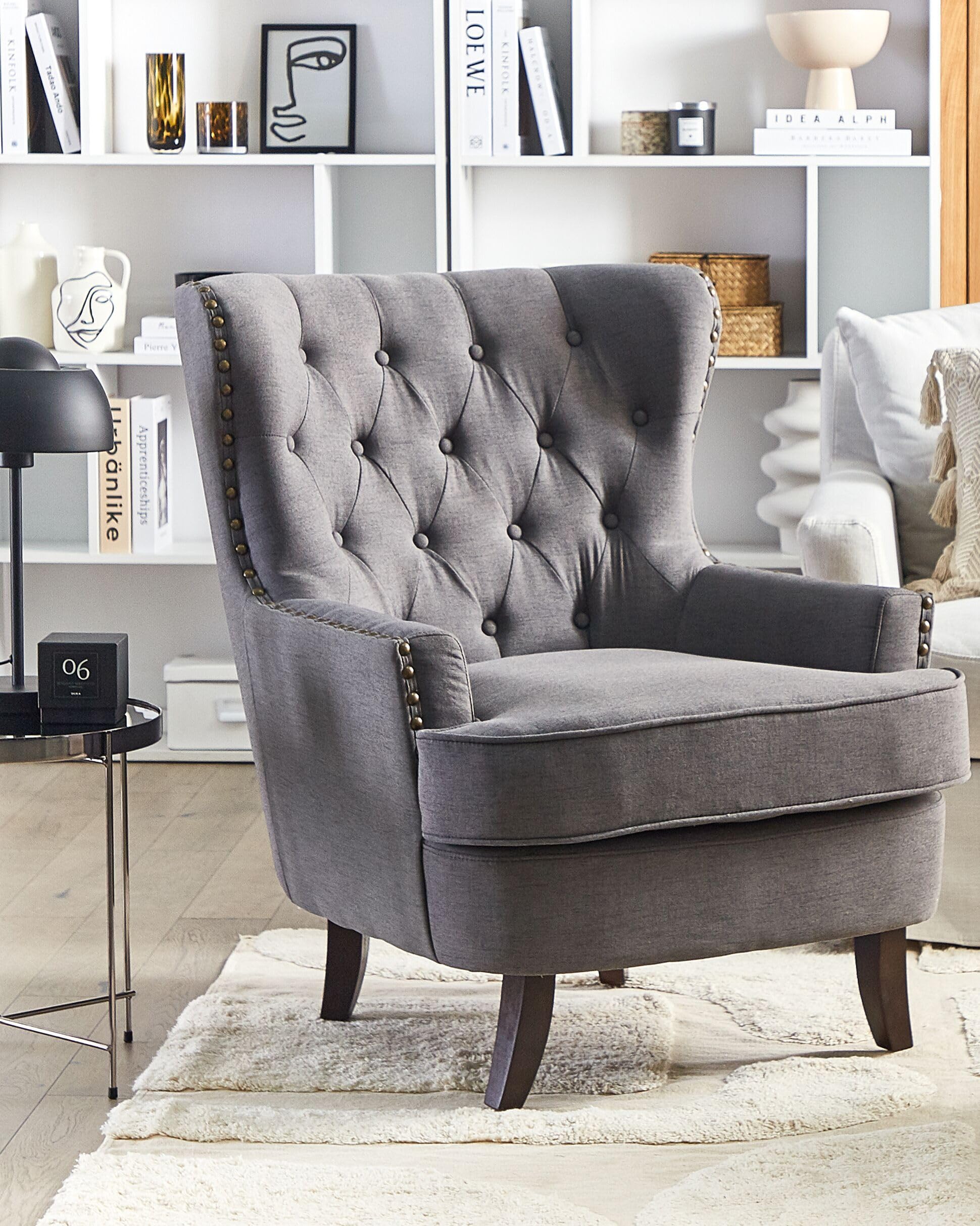 beliani-viborg-ii-chesterfield-sessel-dunkelgrau-nieten image 2