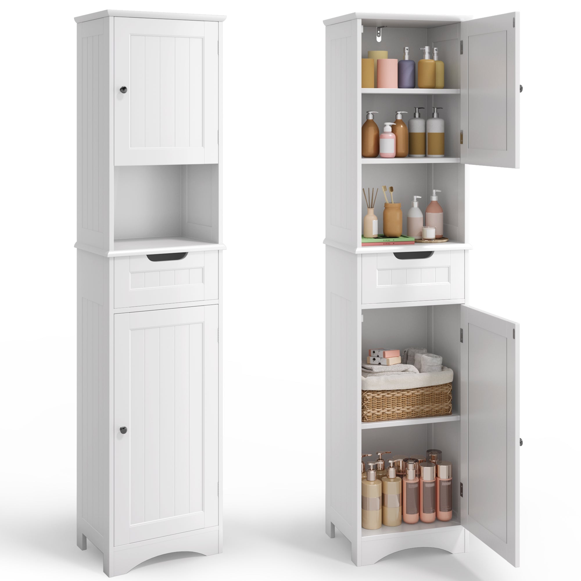 bealife-ap13-badezimmerschrank-schmal-wei-170-cm-mit-schublade image 1