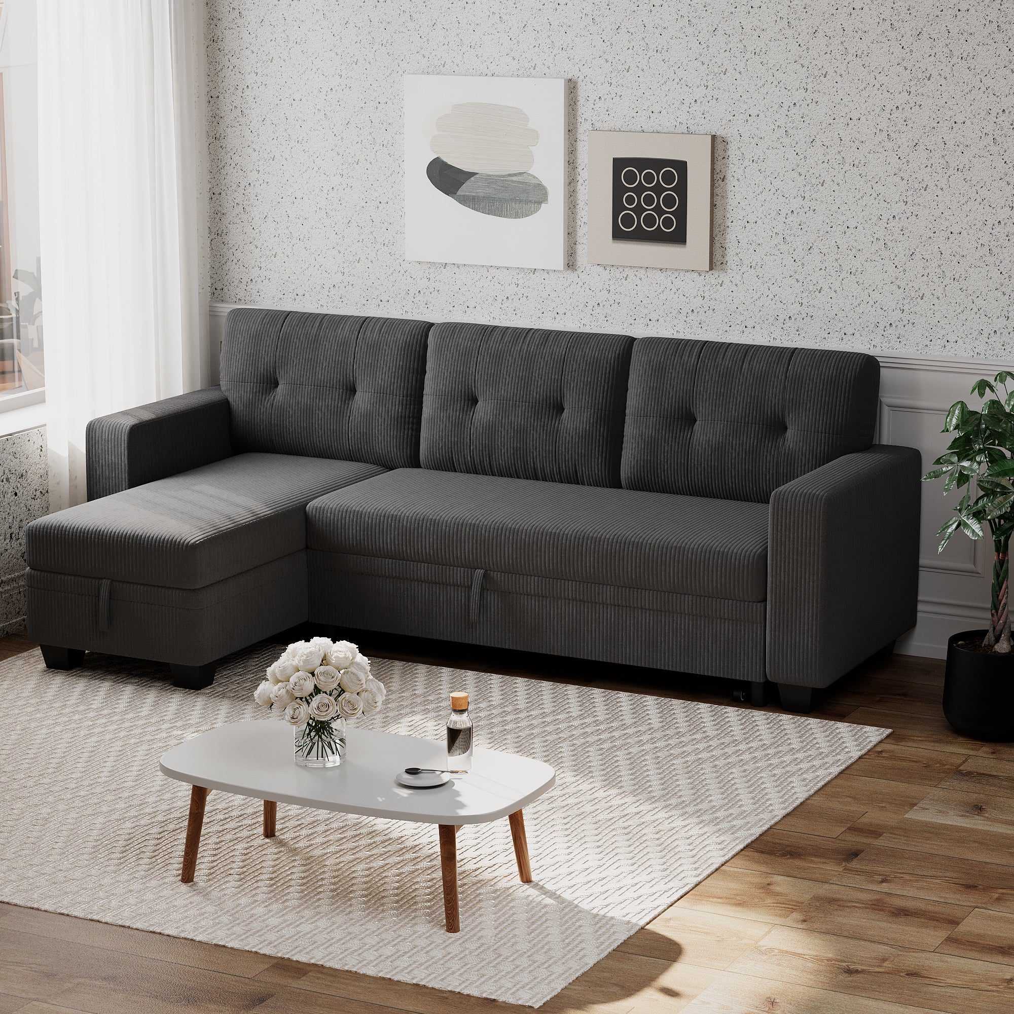 homall-sofa-schlafsofa-3-sitzer-cord-grau-mit-stauraum image 7