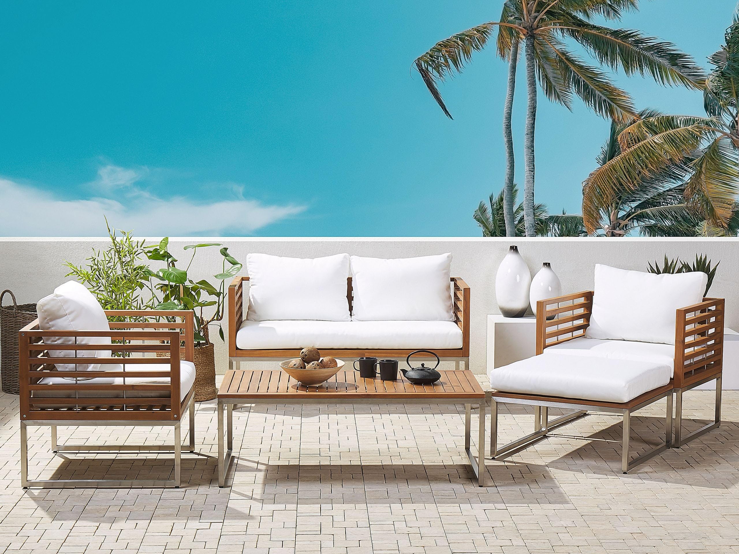 beliani-bermuda-gartenset-akazie-hellbraun-wei-sofa-sessel-tisch image 2