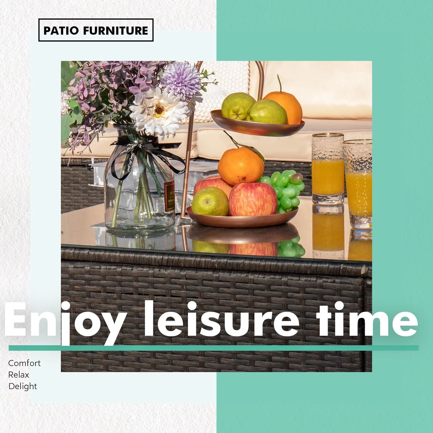 homall-patio-furniture-lounge-set-6-tlg-rattan-gartensofa-beige image 6