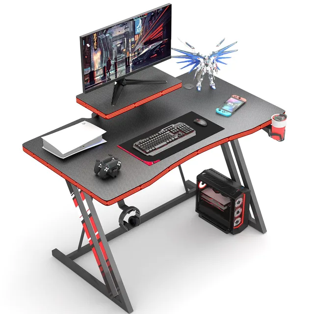 homall-gaming-desk-schreibtisch-120cm-carbon-schwarz-z-form image 1