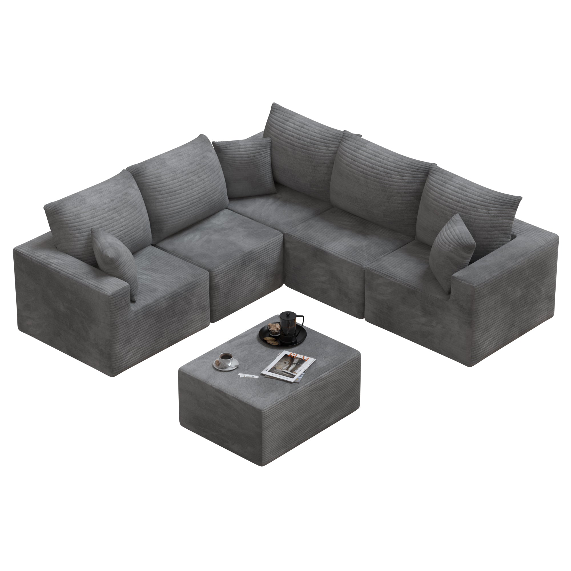 homall-sofa-ecksofa-cord-beige-modular-tiefer-sitz image 4