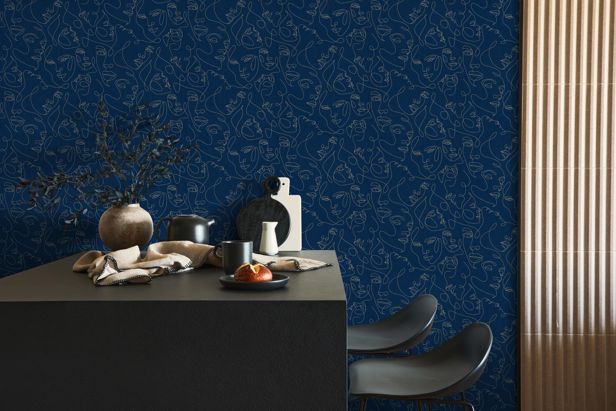 a-s-cr-ation-fine-line-vliestapete-blau-gold-metallic-grafik image 2