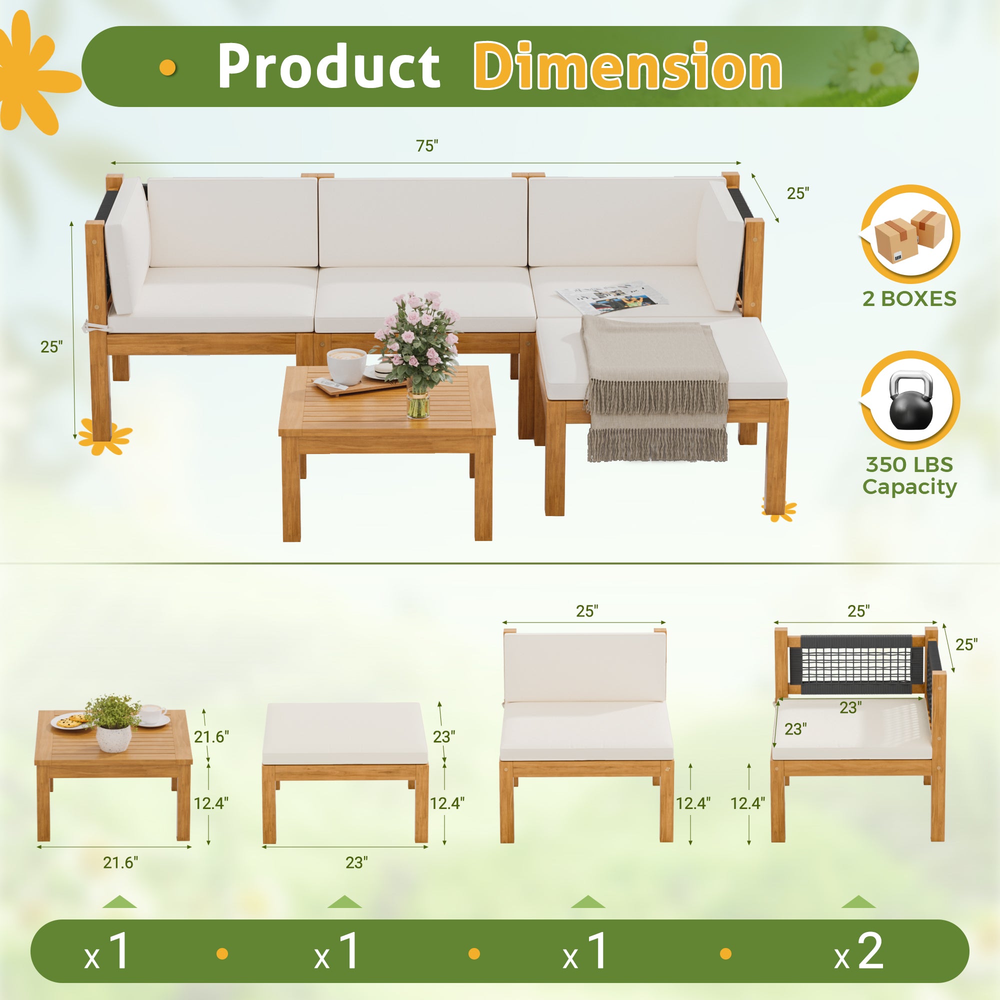 homall-patio-furniture-lounge-set-5-tlg-akazie image 3
