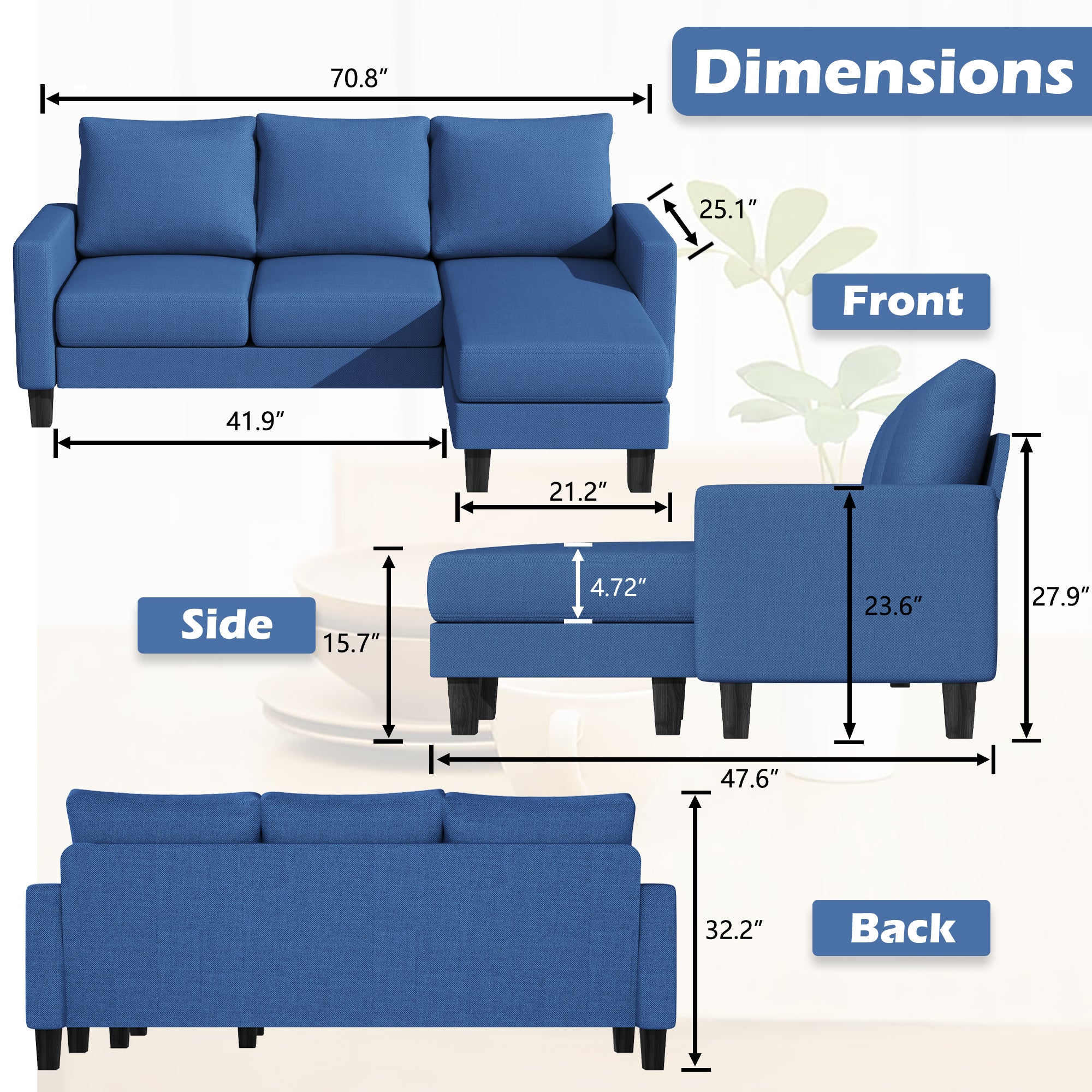 homall-sofa-ecksofa-stoff-grau-3-sitzer-mit-chaiselongue image 8