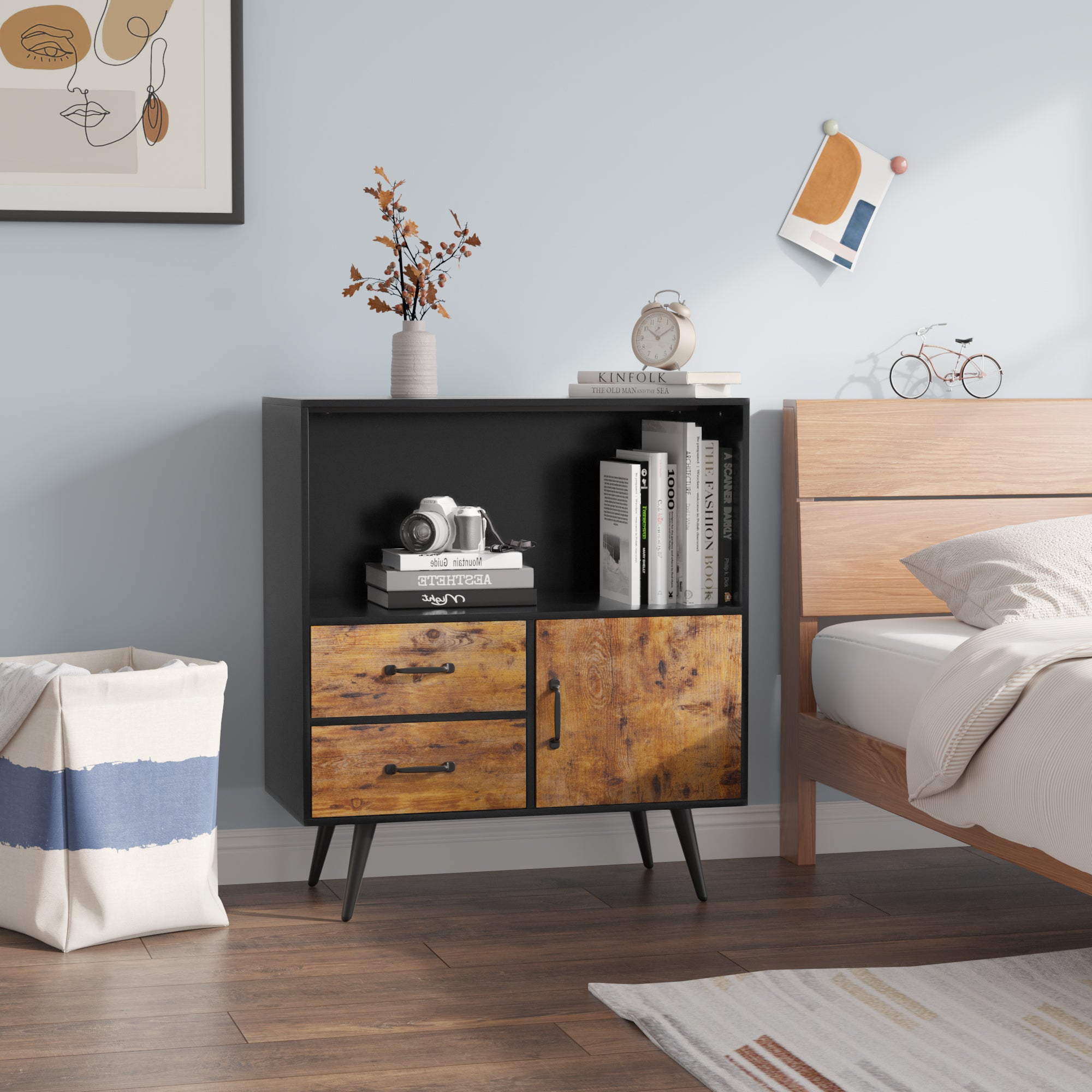 homall-shelf-sideboard-holz-mit-schubladen-und-t-r-mid-century image 5