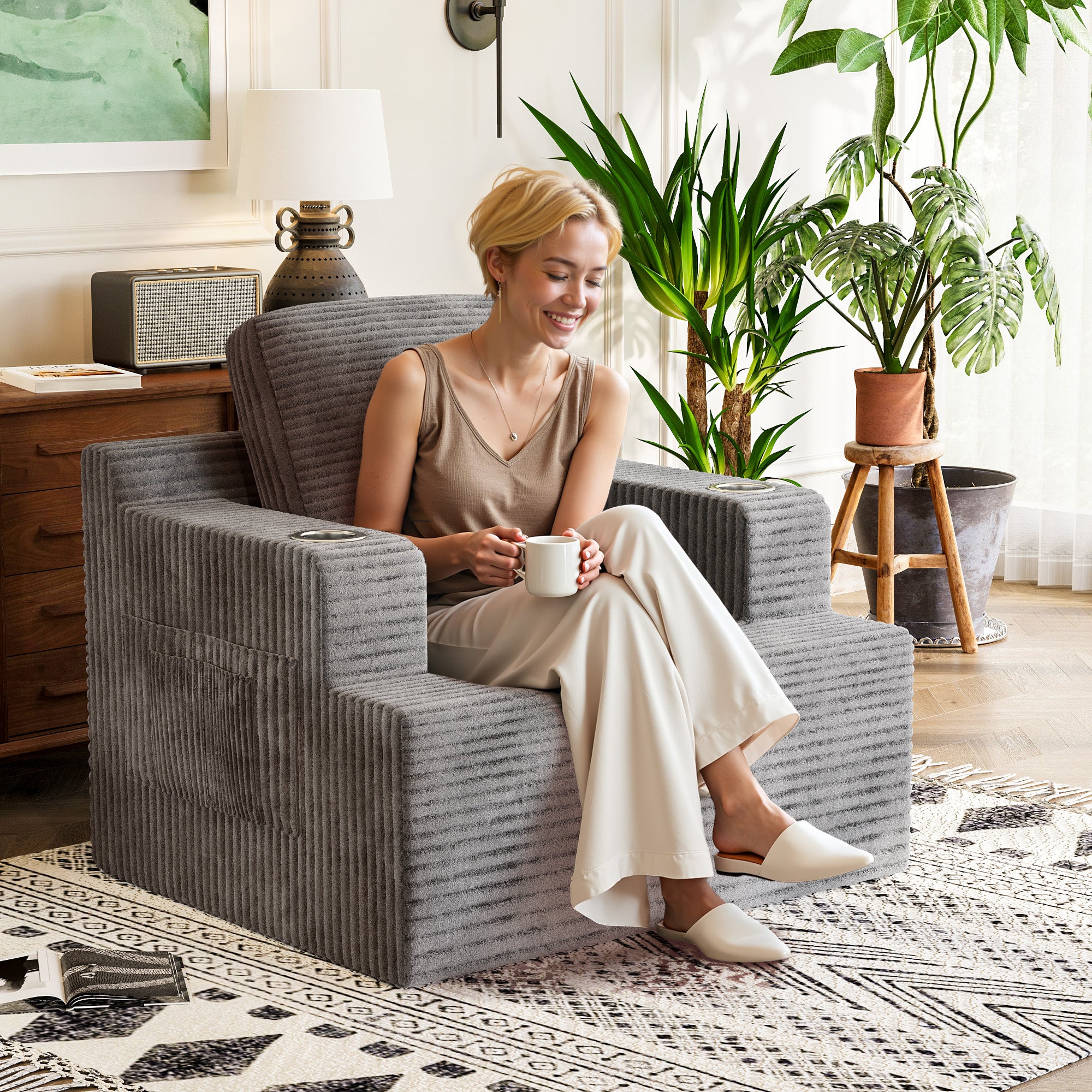 homall-sofa-sitzsack-sessel-cord-rosa-einsitzer-mit-getr-nkehalter image 7