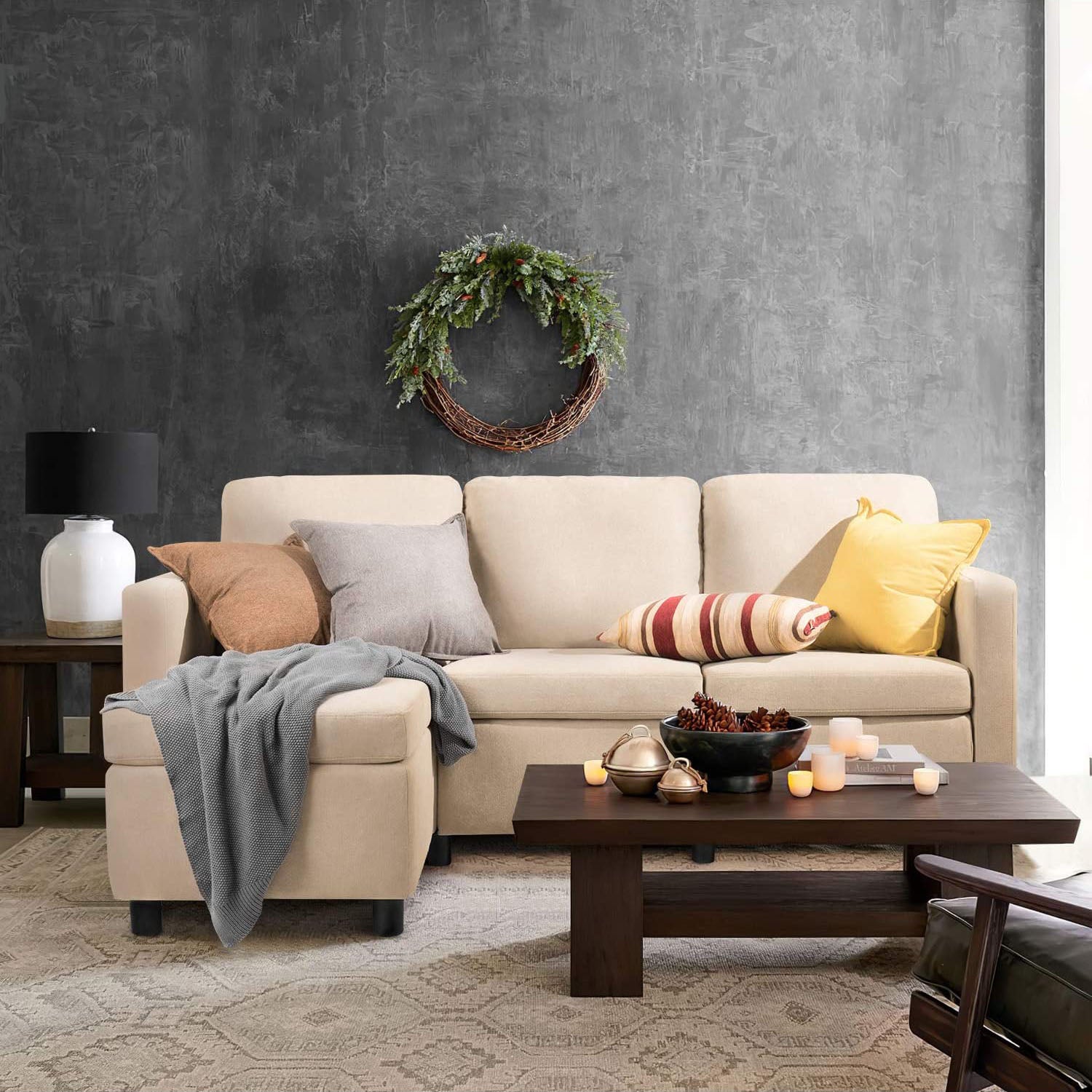 homall-sofa-ecksofa-l-form-beige-leinenoptik-mit-ottoman image 2