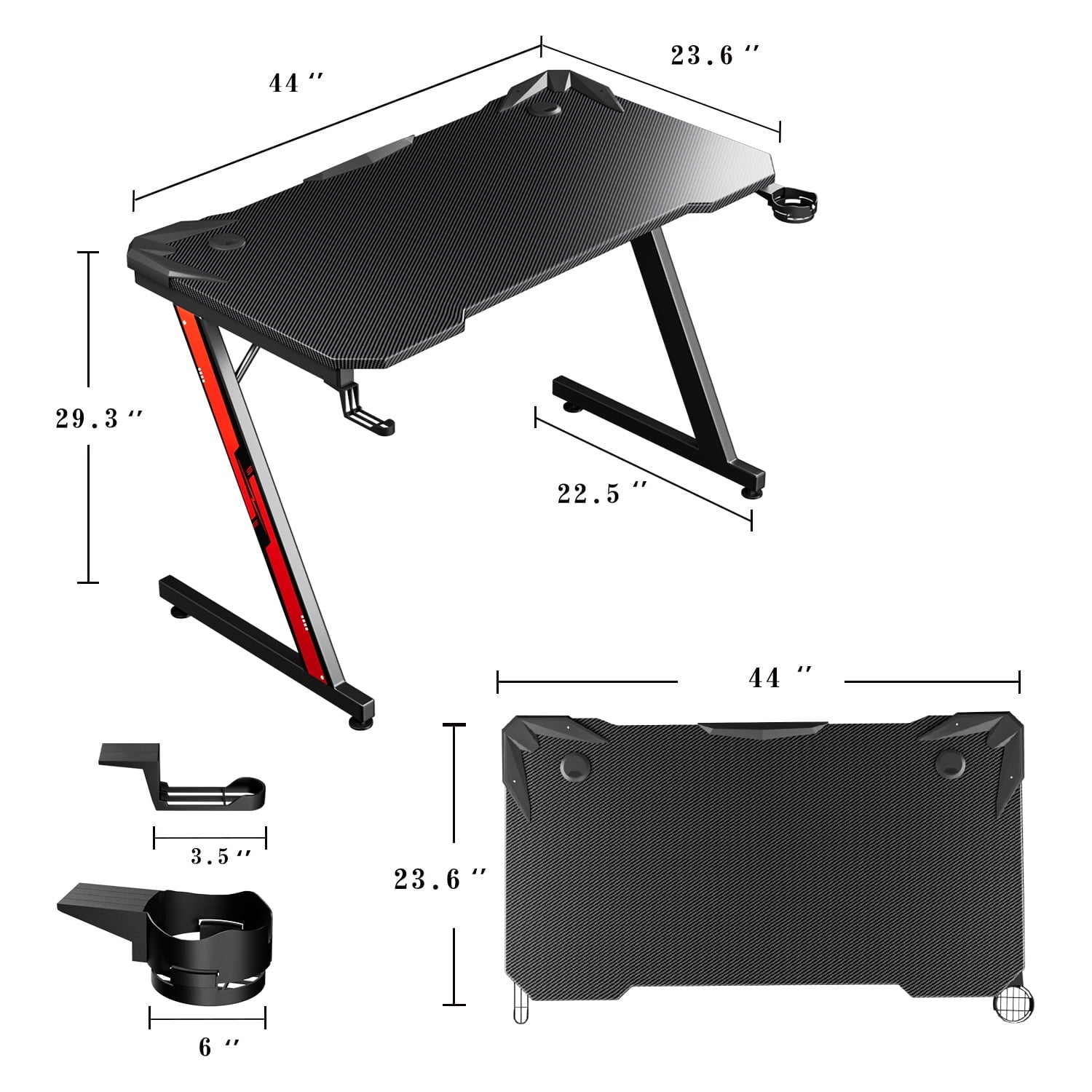 homall-gaming-desk-schreibtisch-112cm-schwarz-carbon-optik image 7