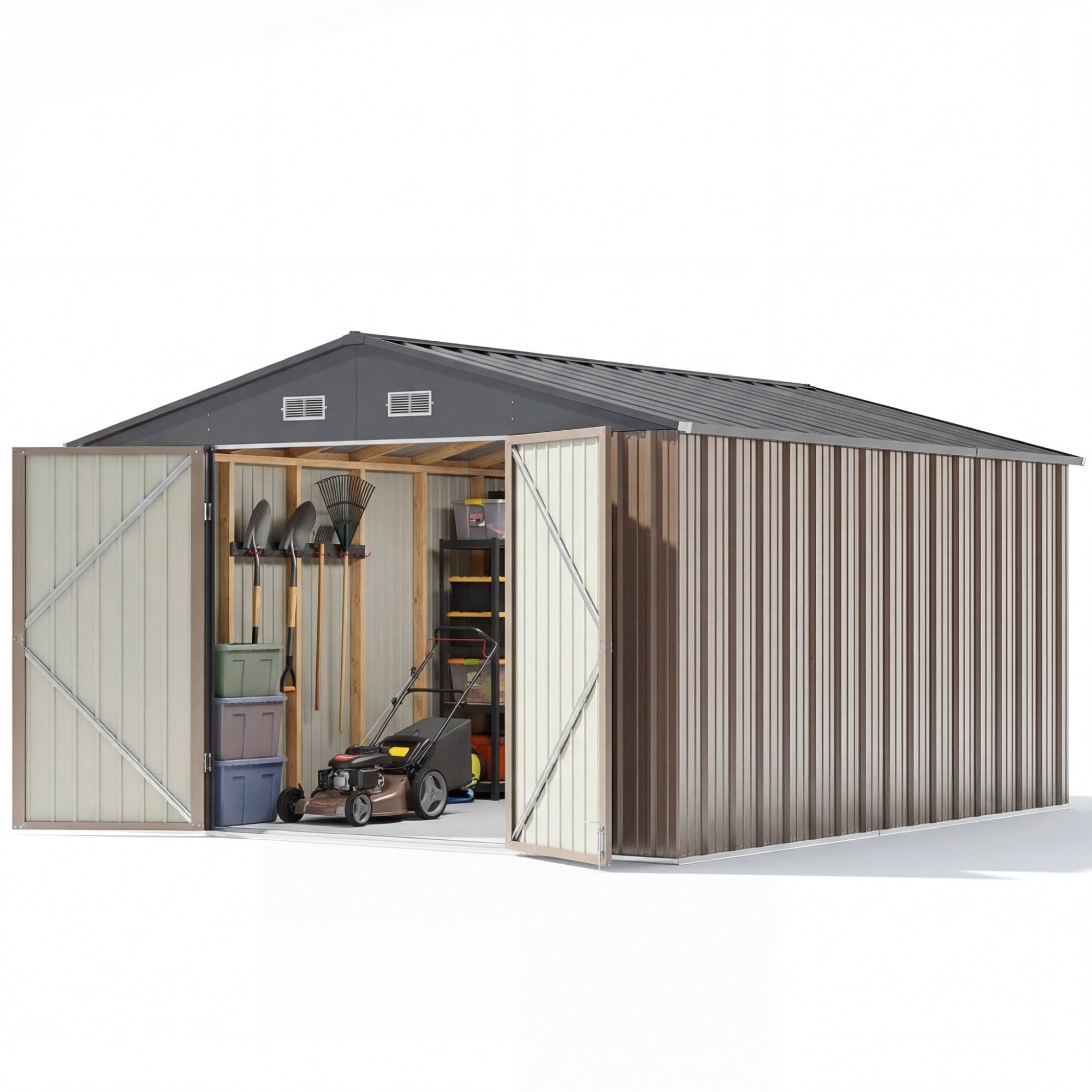 homall-metal-shed-ger-teschuppen-10x12ft-braun-metall-abschlie-bar image 1