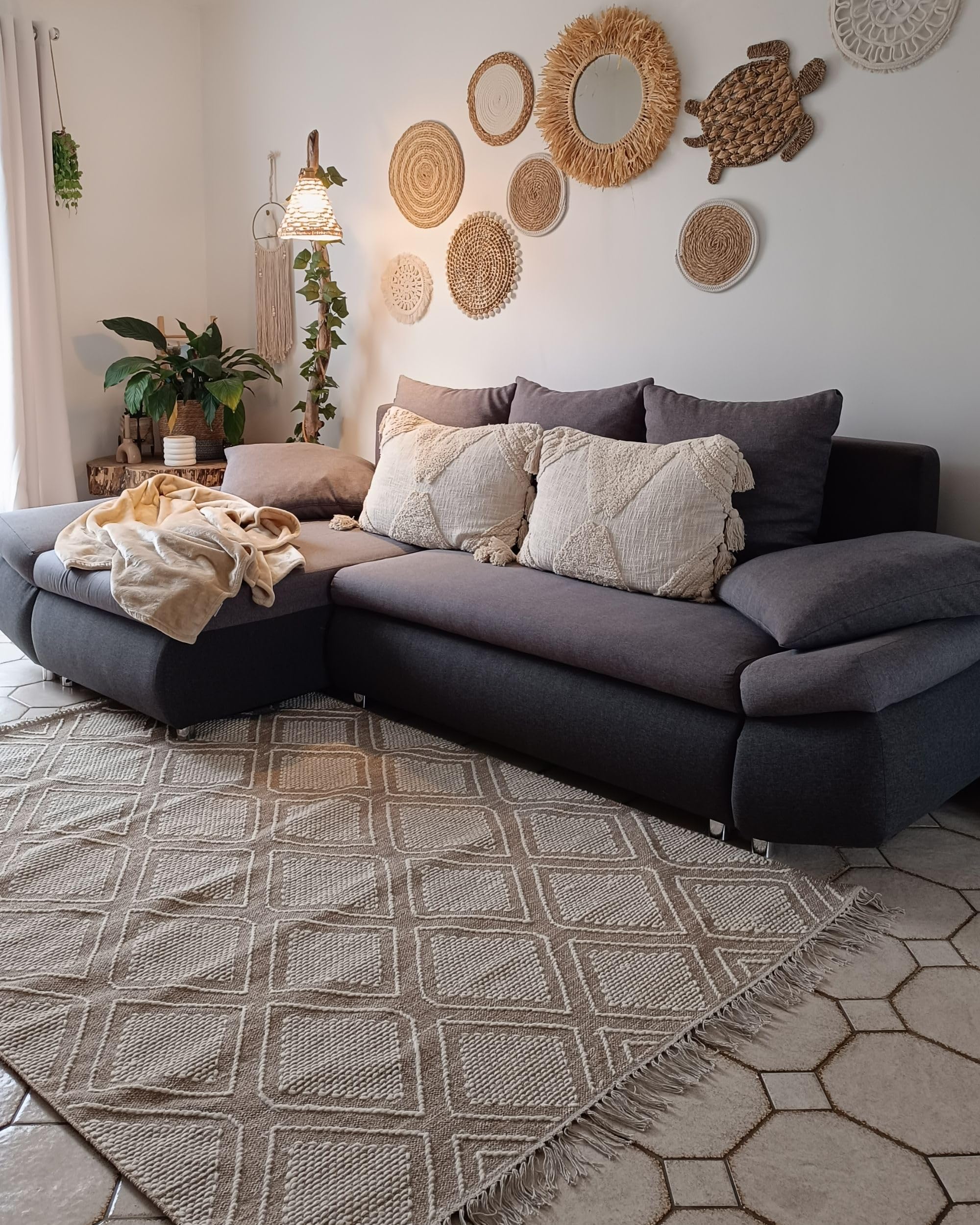 beliani-kacem-teppich-160x230-beige-wei-boho-baumwolle image 7