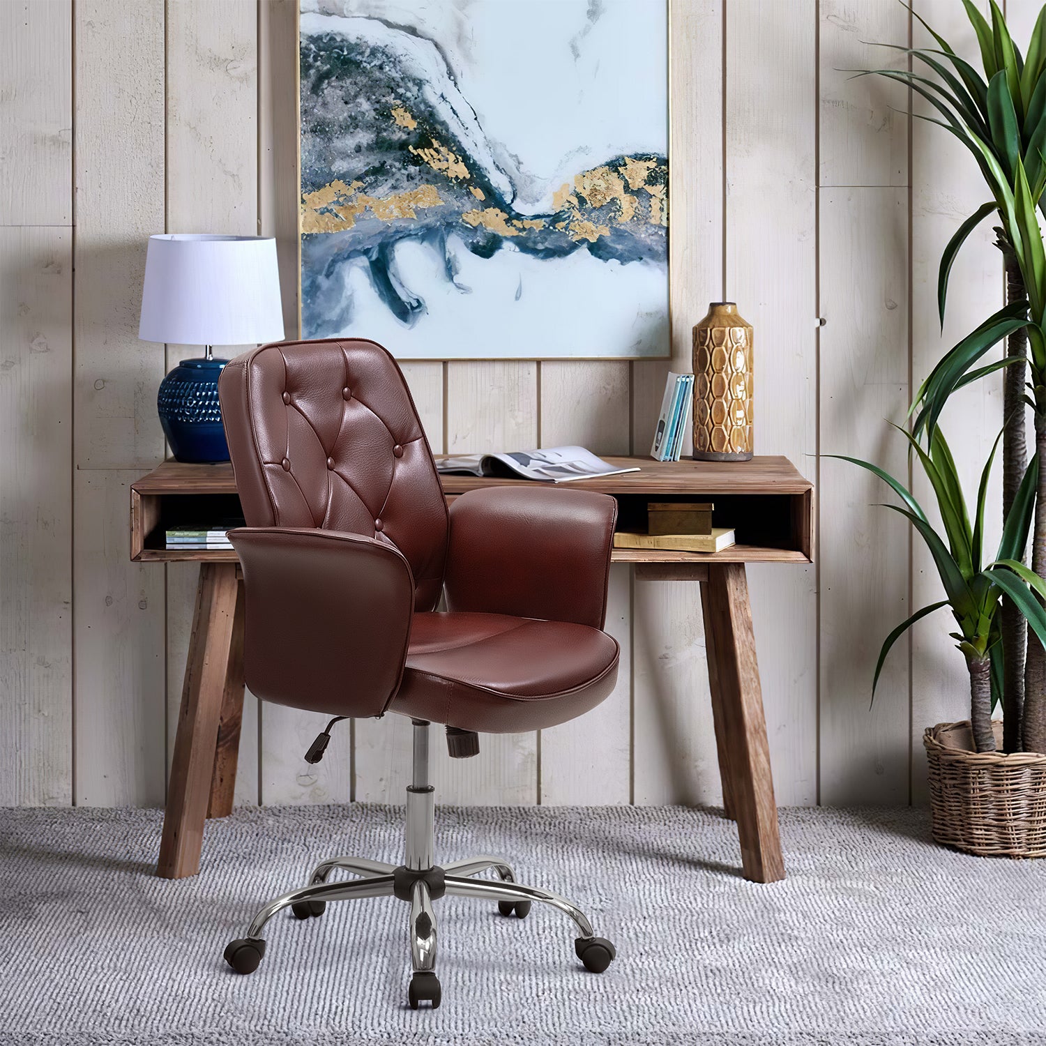 homall-office-leather-chair-b-rostuhl-braun-vintage image 6