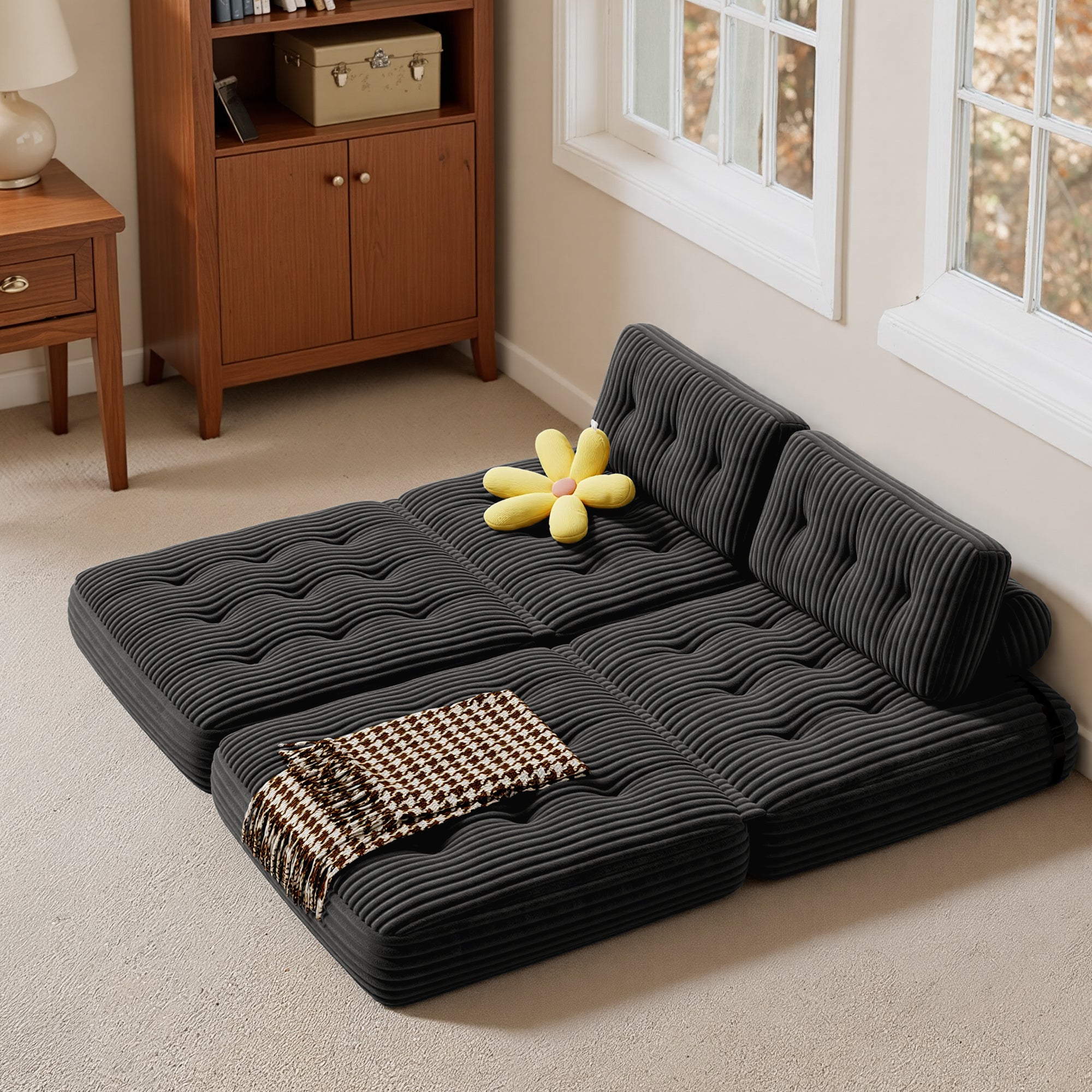 bealife-ar32-sitzsack-faltbar-schwarz-cord-schlafsofa image 7