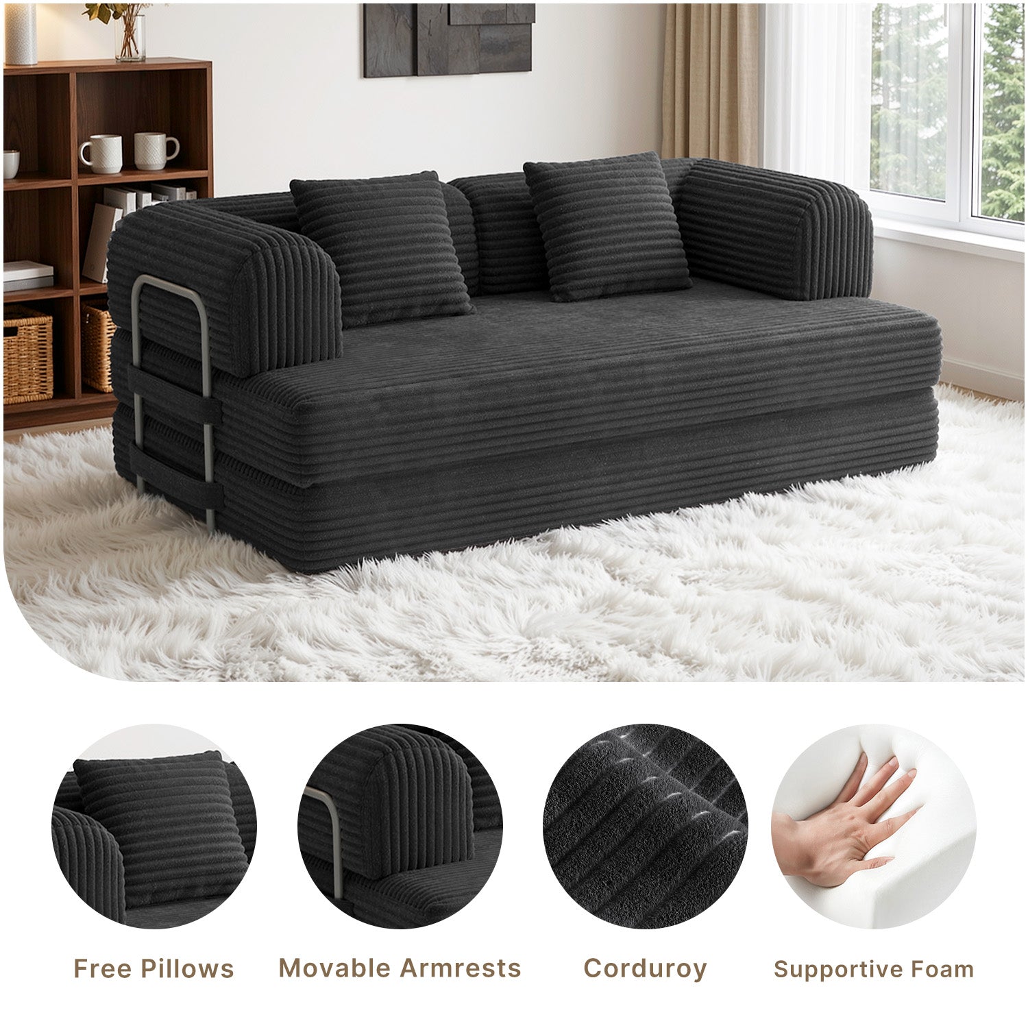 bealife-ar62-schlafsofa-160cm-cord-schwarz-mit-schlaffunktion image 5