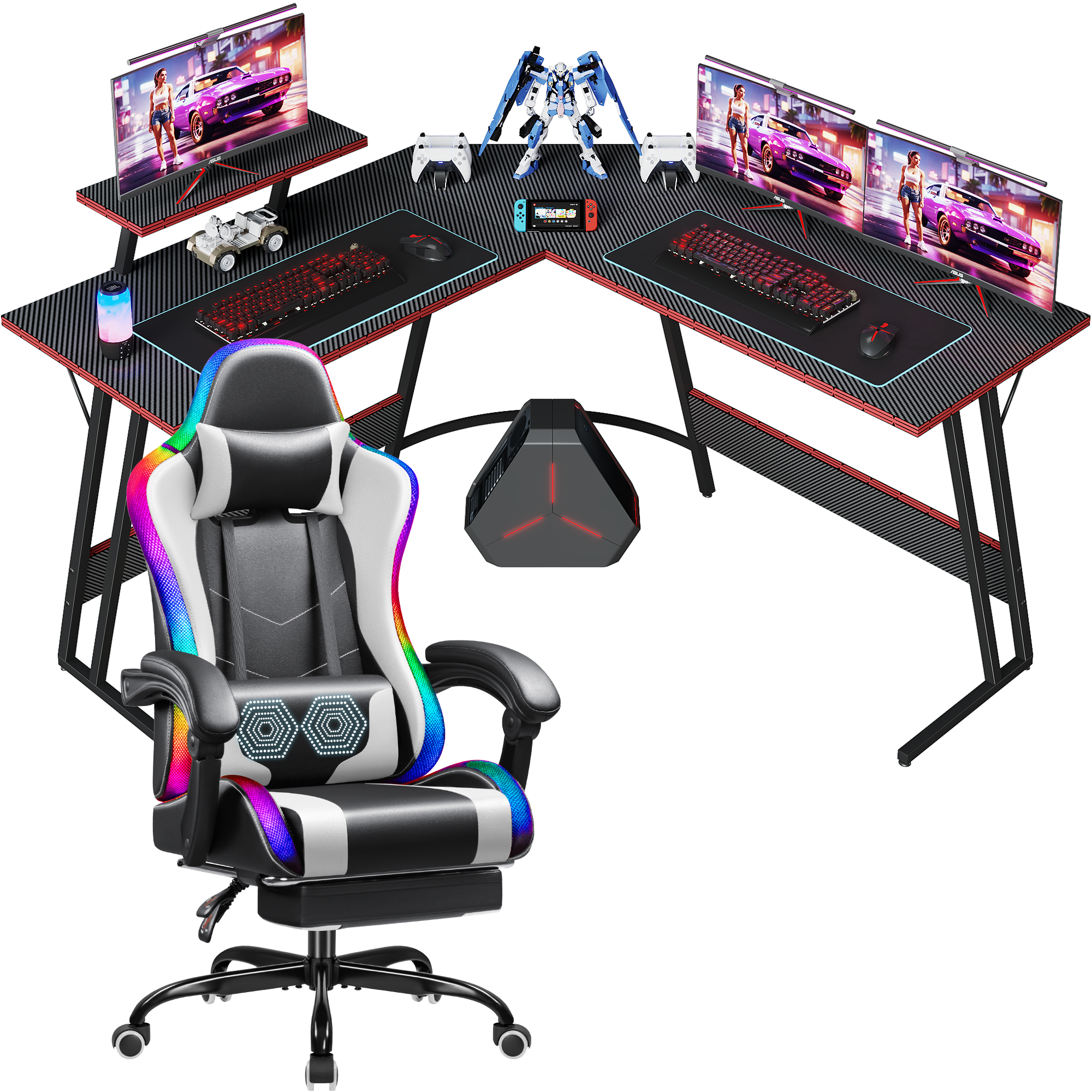 homall-gaming-desk-set-tisch-stuhl-l-form-rgb-schwarz image 7