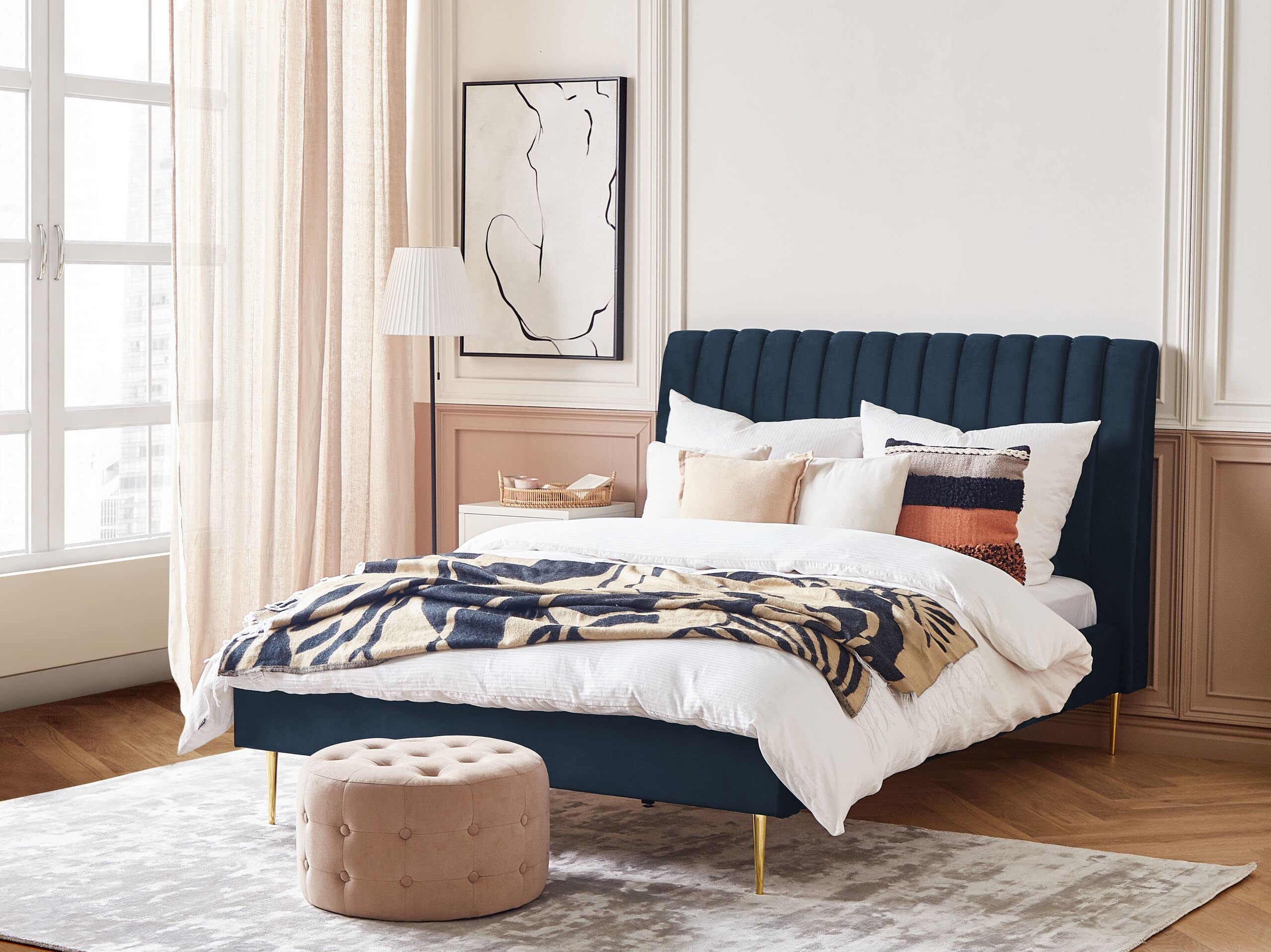 beliani-marville-doppelbett-samt-140x200-cm-dunkelblau image 2