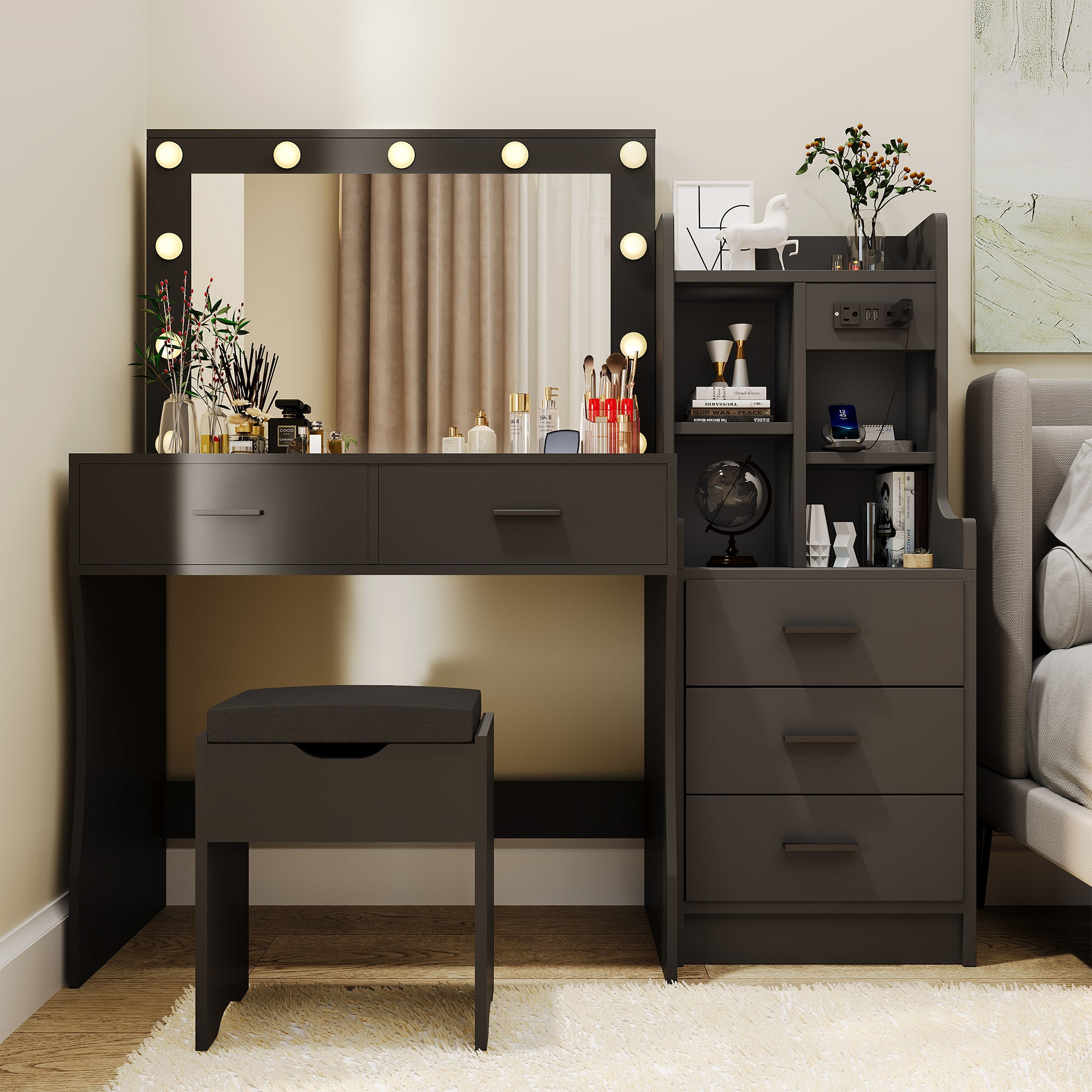homall-bedroom-schminktisch-set-wei-mit-nachtisch-usb image 4