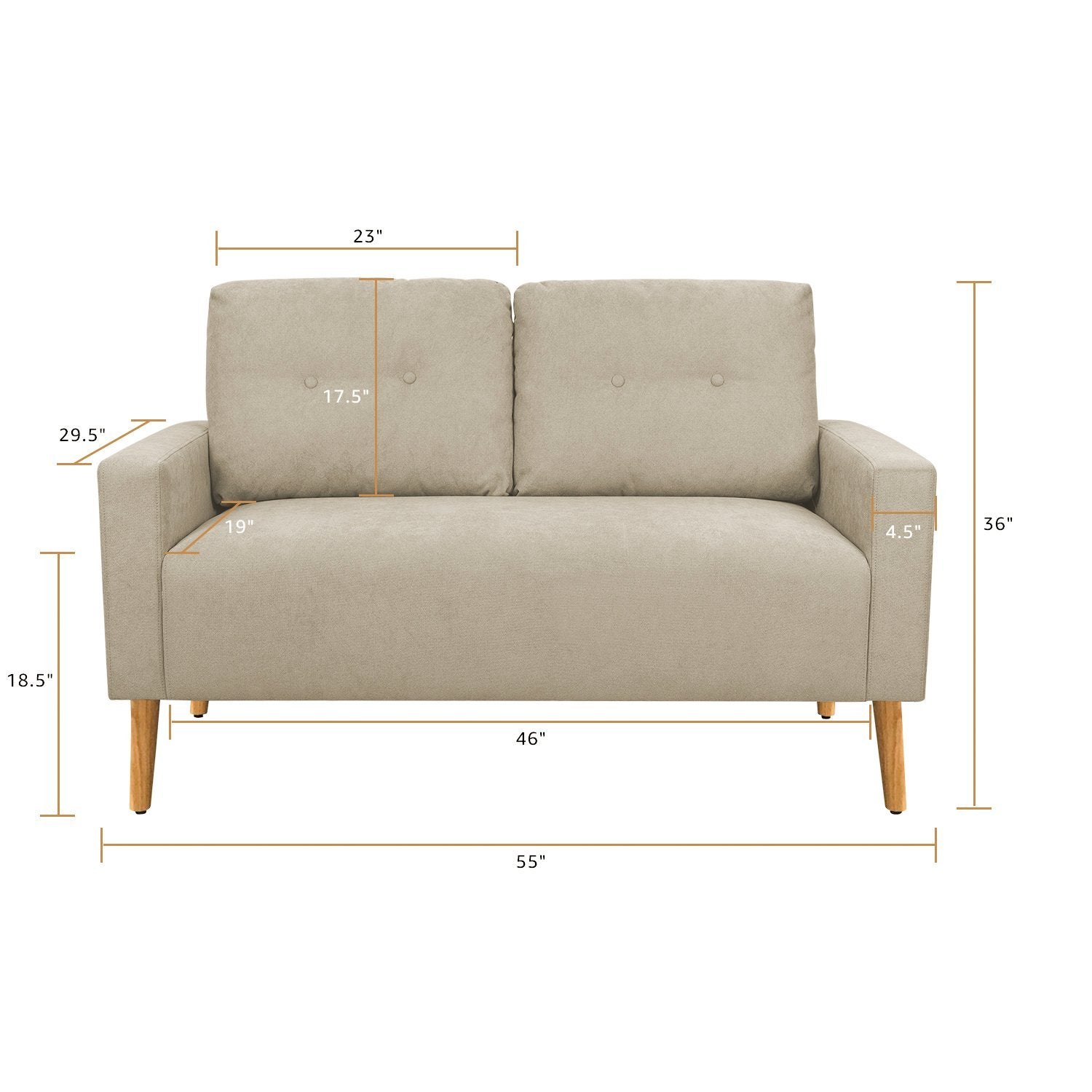 homall-sofa-zweisitzer-stoffsofa-beige-mit-holzbeinen image 6