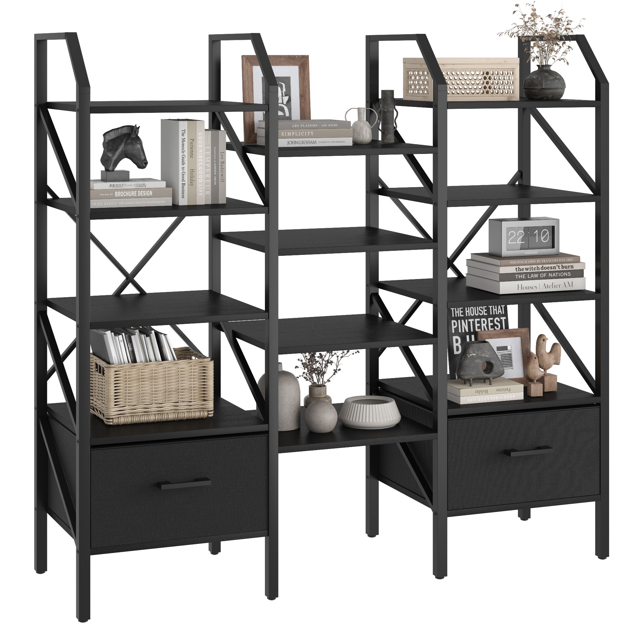 homall-bookcase-b-cherregal-5-f-cher-schwarz-metall image 8