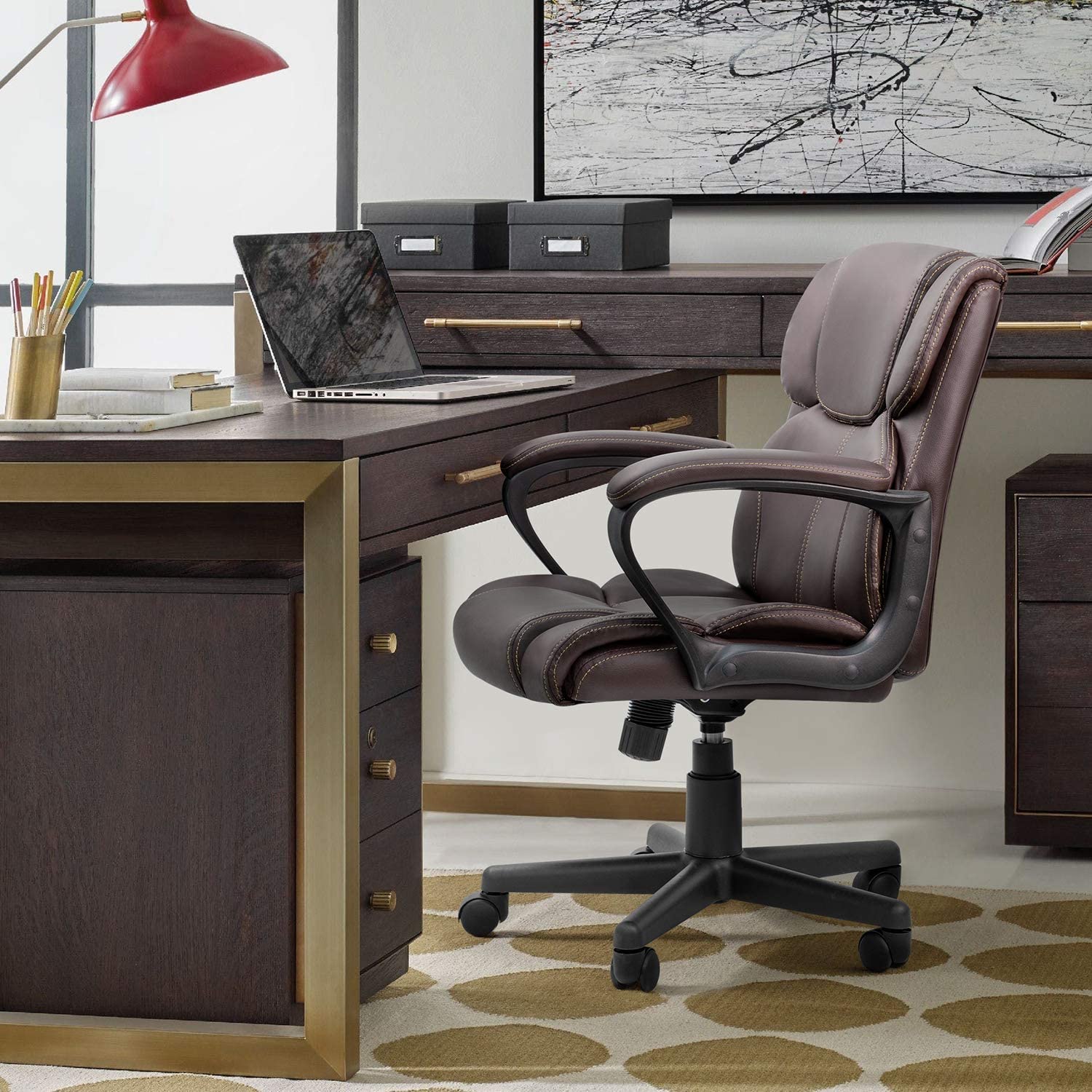 homall-office-b-rostuhl-leder-schwarz-h-henverstellbar image 2