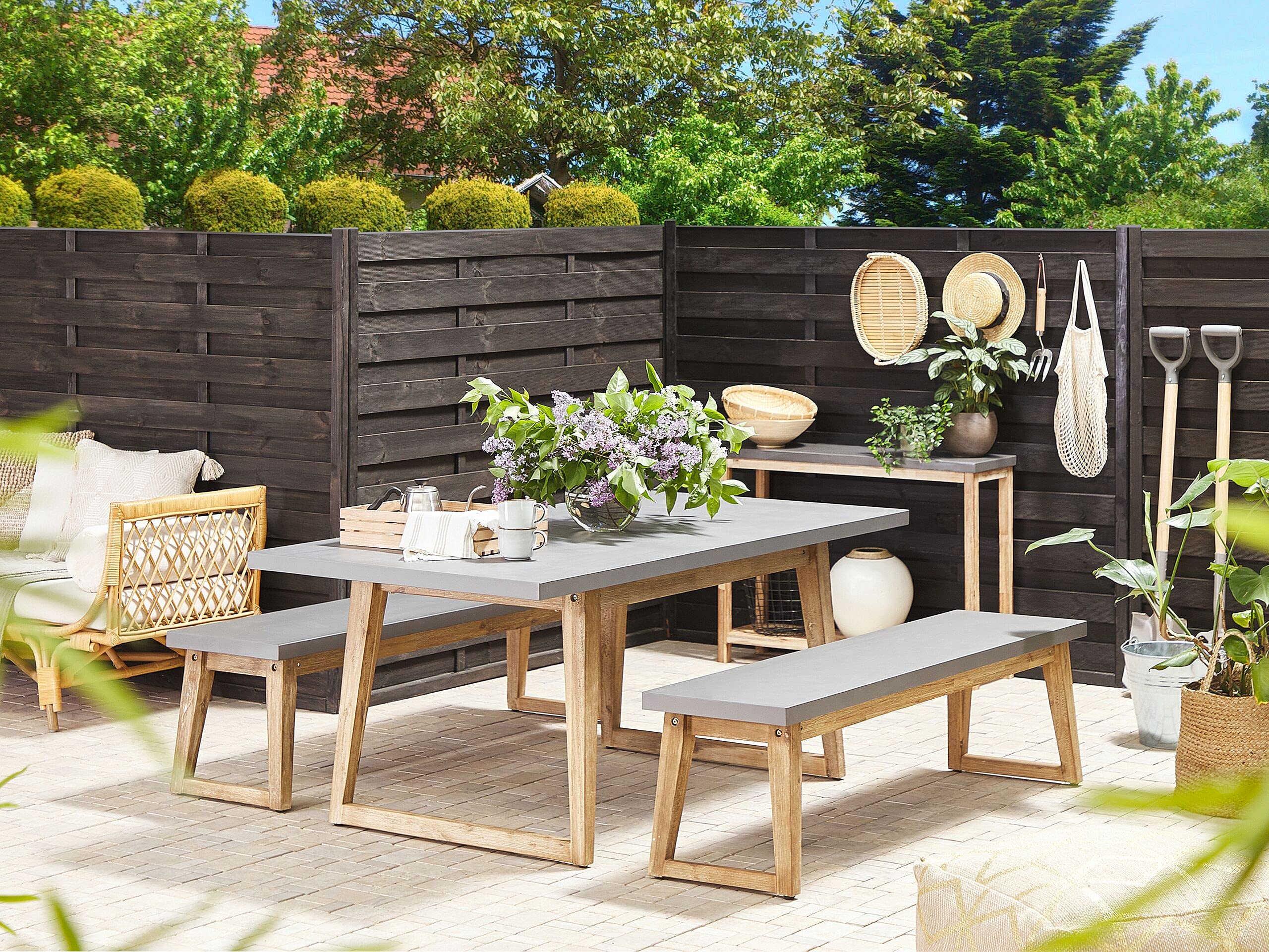 beliani-gartenset-180-cm-tisch-2-b-nke-betonoptik-grau image 2