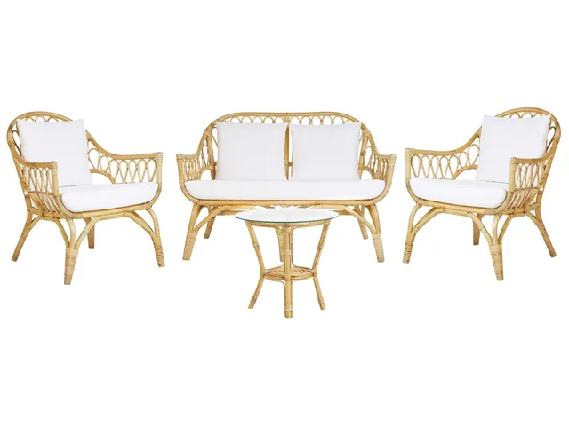 beliani-sibari-lounge-set-rattan-natur-4-sitzer-auflagen-wei image 1