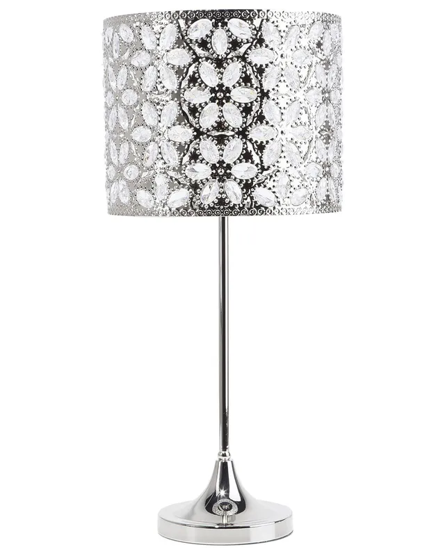 beliani-tischleuchte-metall-silber-kristall-blumen-58-cm image 1