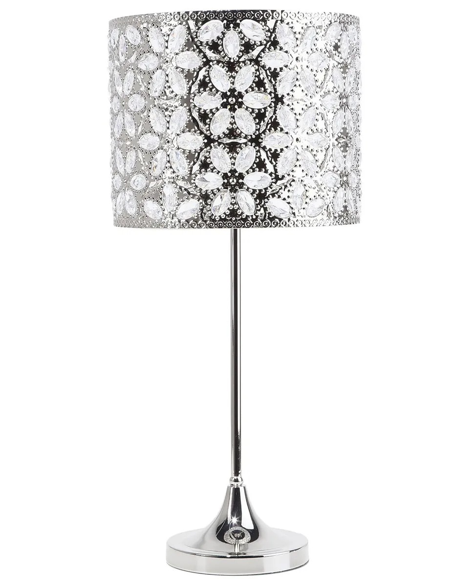 beliani-tischleuchte-metall-silber-kristall-blumen-58-cm image 1