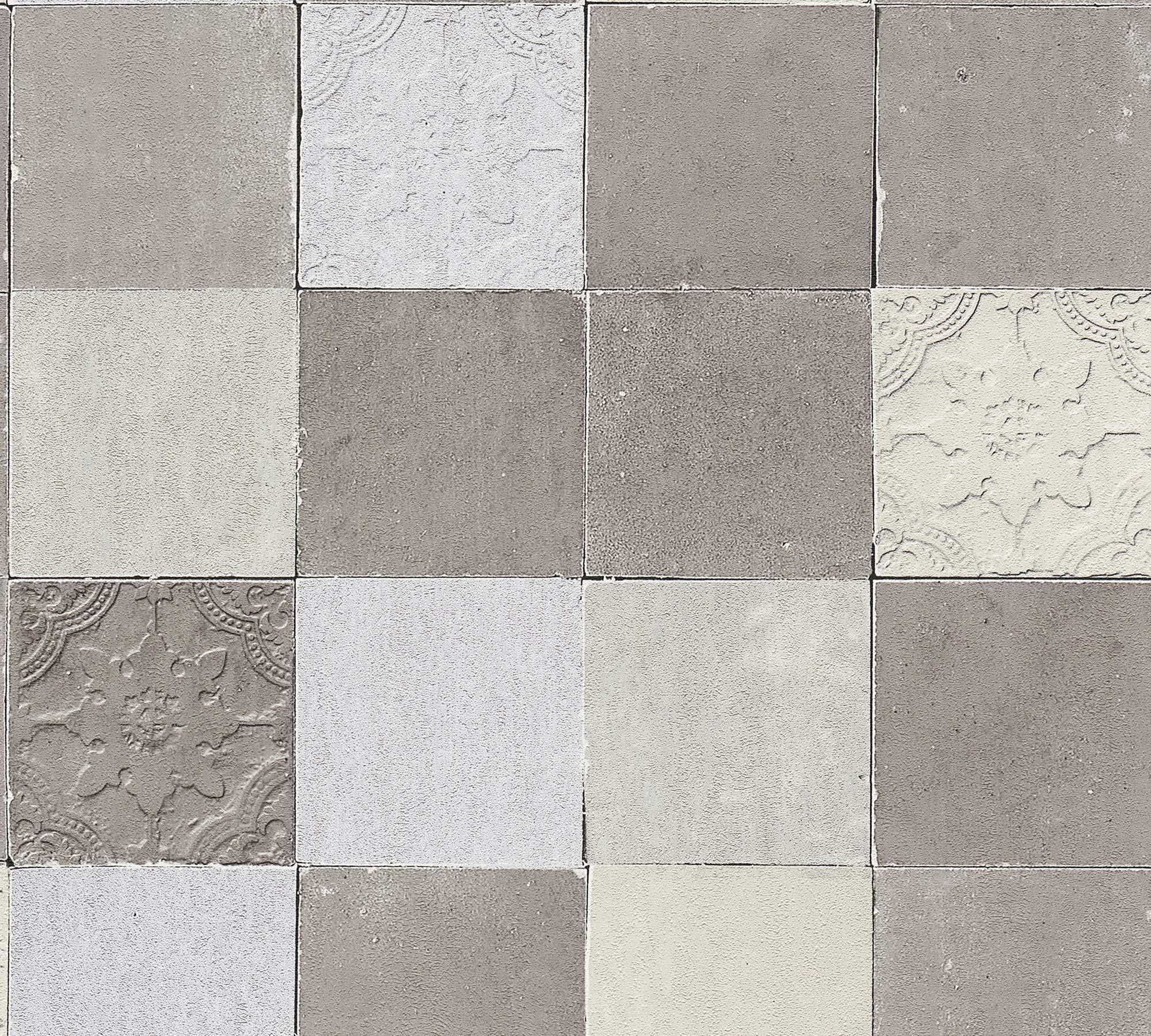 a-s-cr-ation-new-walls-37406-3-vliestapete-fliesen-grau-creme image 3