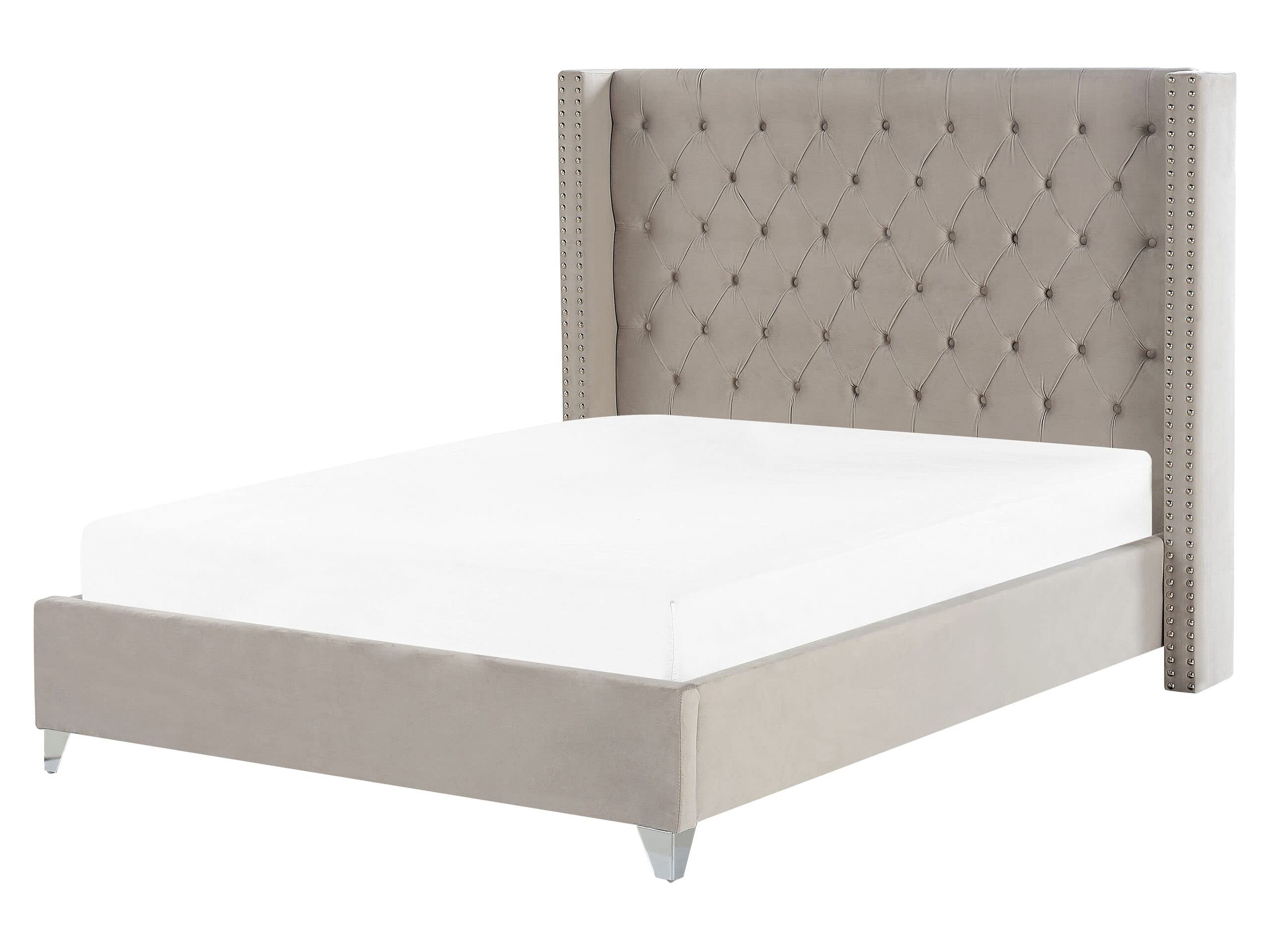 beliani-lubbon-polsterbett-160x200-hellgrau-velours image 1