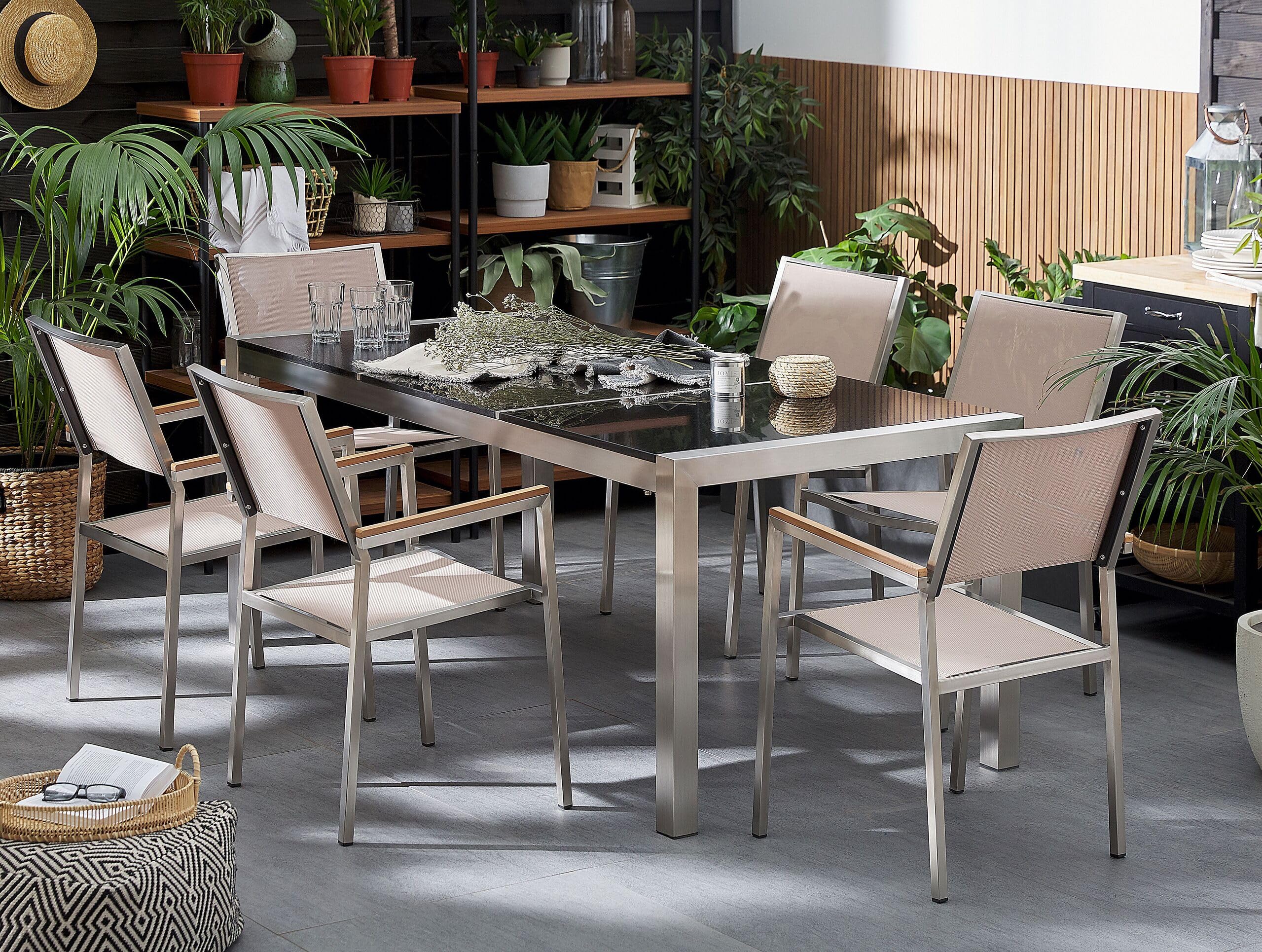 beliani-grosseto-gartenset-stein-180-cm-schwarz-6-st-hle image 2