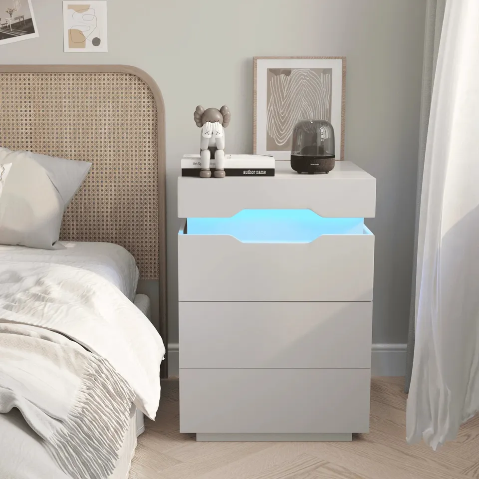 homall-bedroom-nachttisch-wei-2-schubladen-led-usb image 1