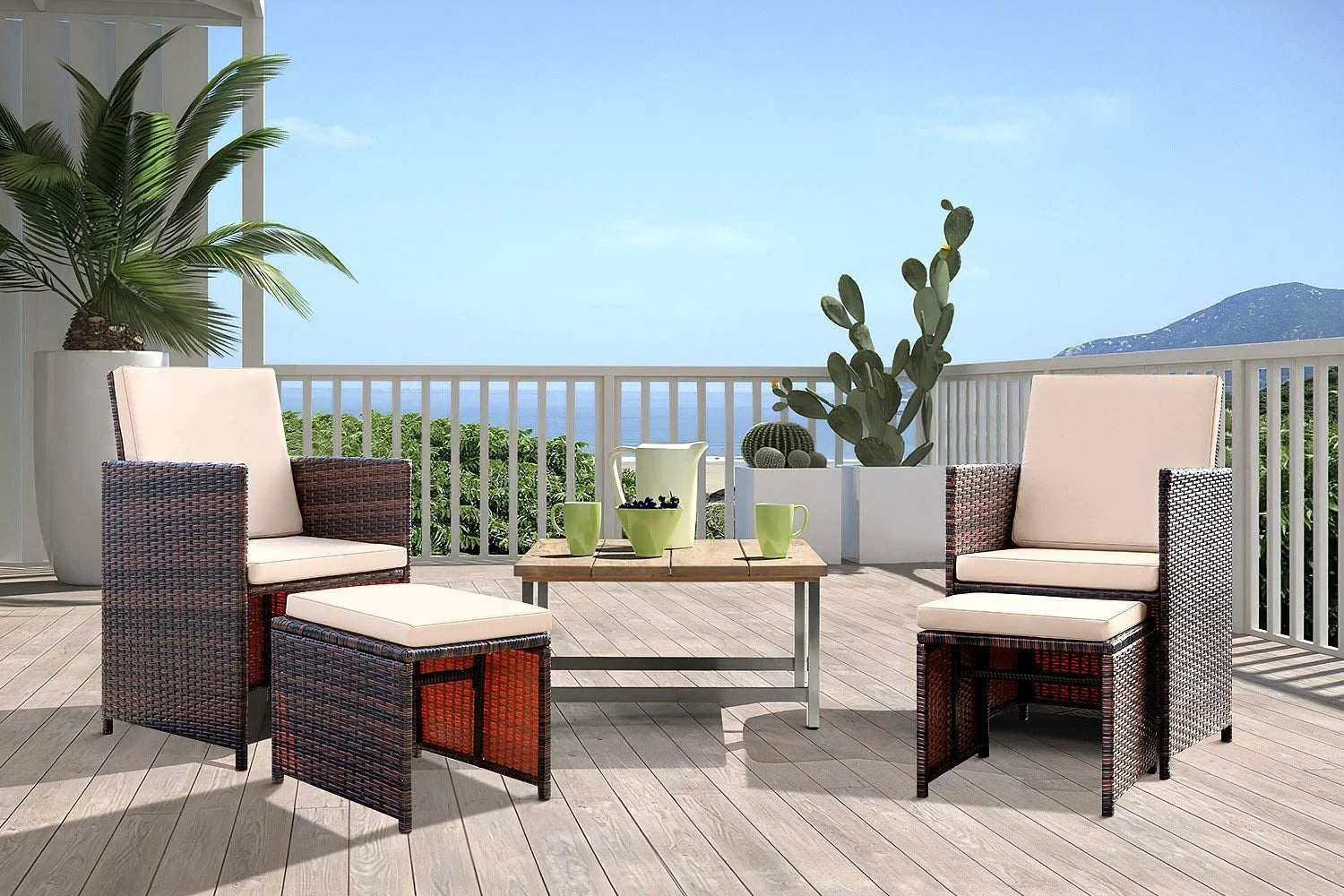 homall-patio-furniture-rattan-lounge-set-beige-4-teilig-klappbar image 2