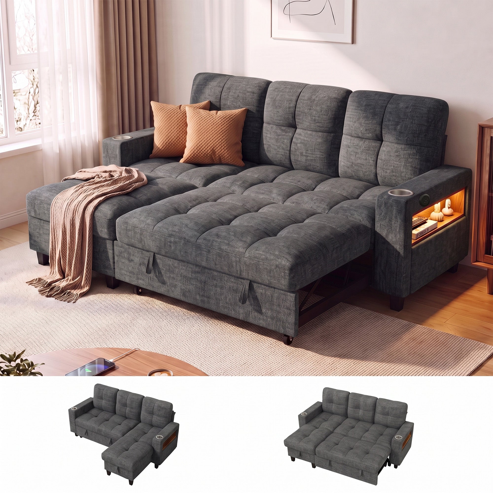 homall-sofa-modular-ecksofa-stoff-grau-mit-stauraum-usb image 3