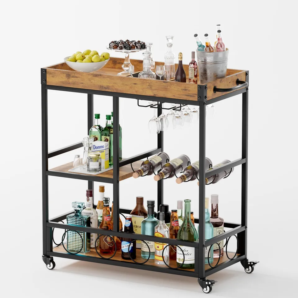 homall-shelf-servierwagen-3-etagen-barwagen-schwarz-holz image 1