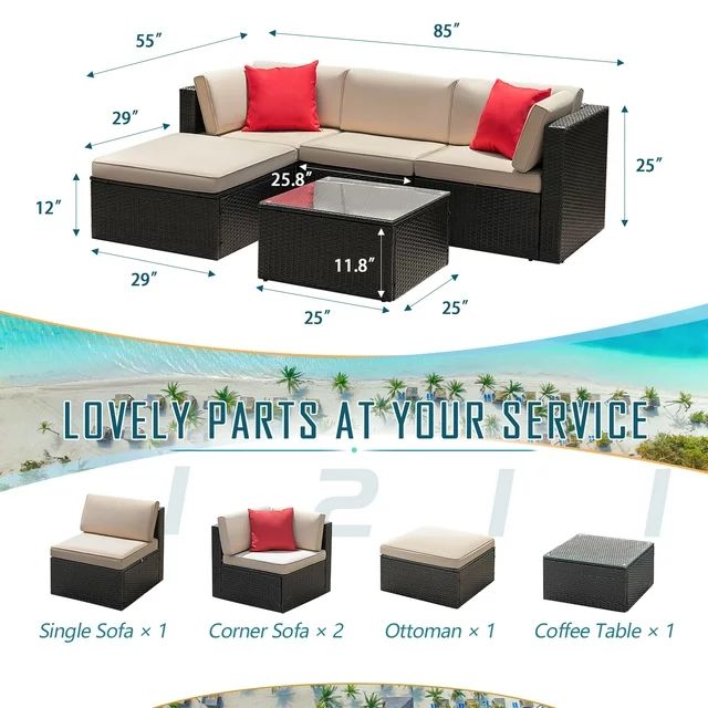 homall-patio-rattan-lounge-set-beige-4-teilig-mit-tisch image 7