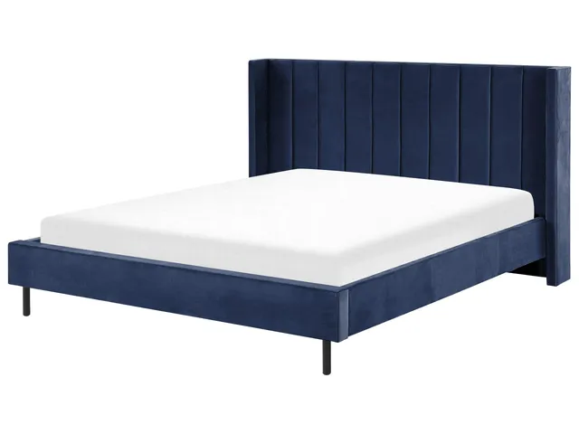 beliani-betten-polsterbett-180x200-marineblau-samt image 1