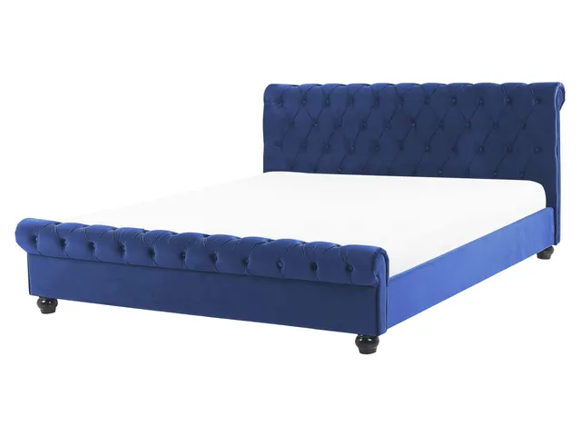 beliani-doppelbett-160x200-samt-blau-mit-lattenrost image 1