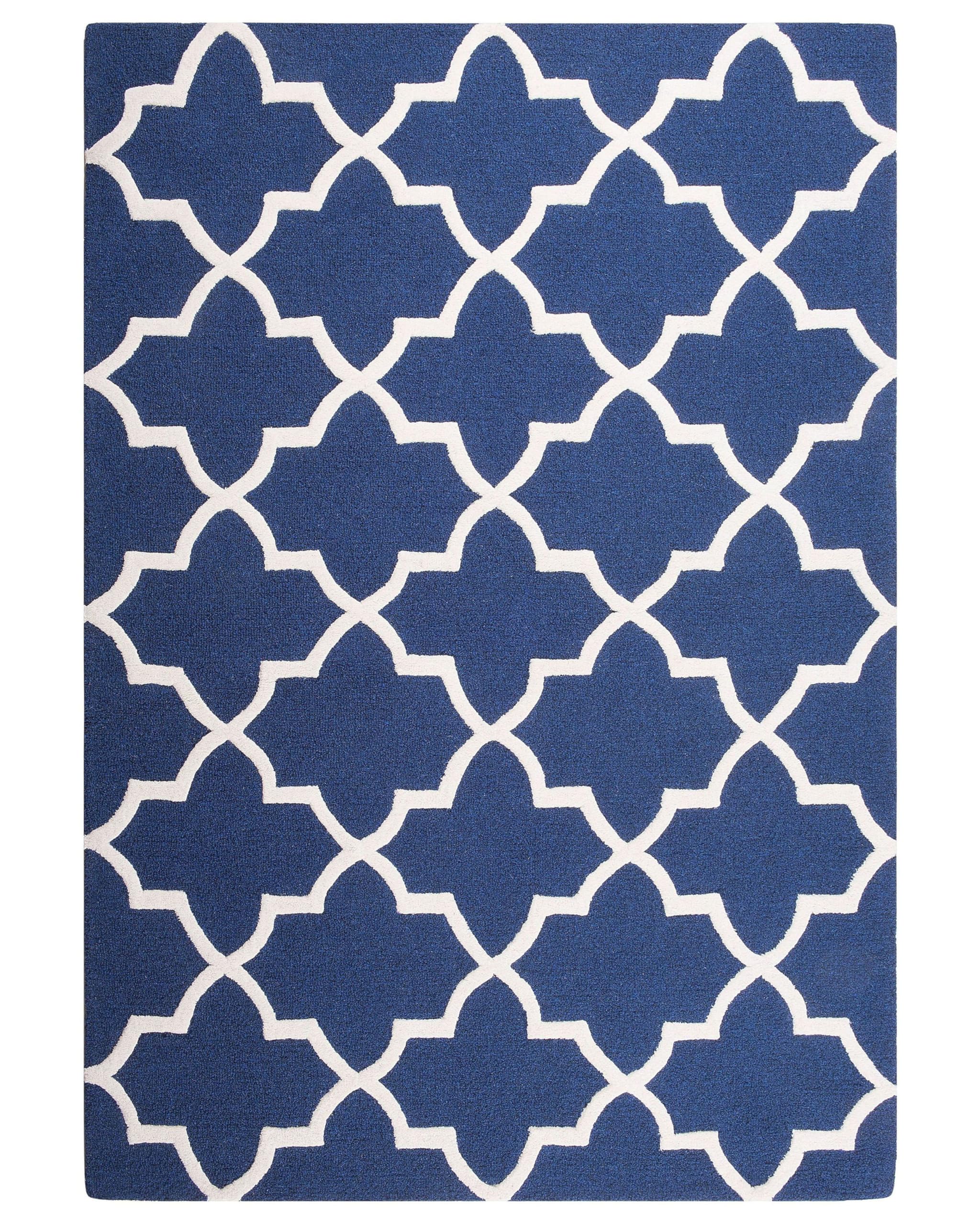 beliani-silvan-teppich-140x200-blau-floral-handgetuftet-wolle image 1