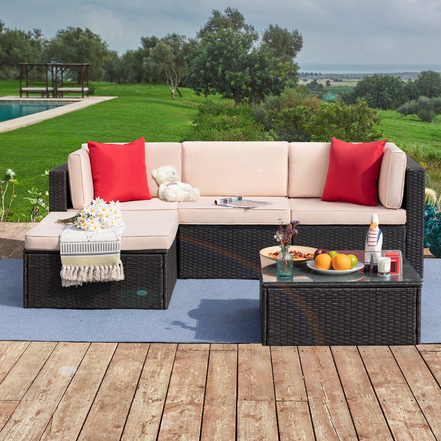 homall-patio-furniture-lounge-set-5-tlg-gartenm-bel-blau-rattan image 8