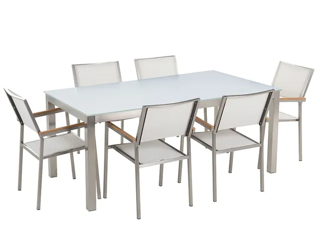beliani-grosseto-gartenset-glas-180x90-wei-6-st-hle image 1