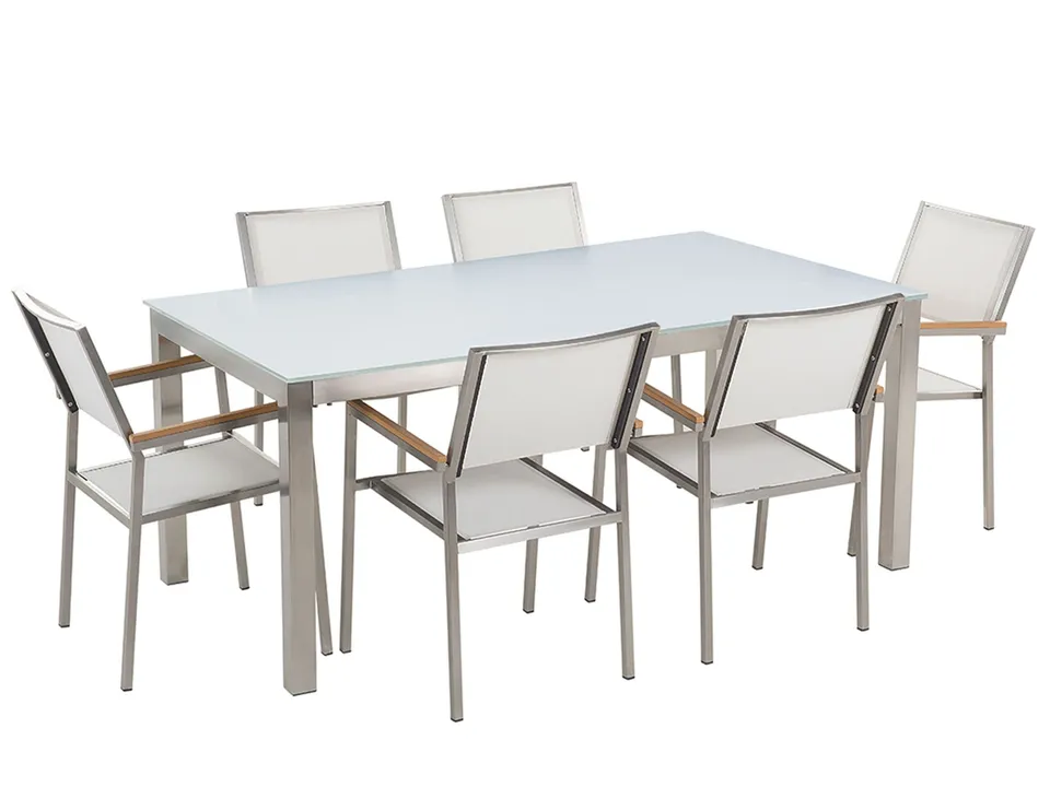 beliani-grosseto-gartenset-glas-180x90-wei-6-st-hle image 1