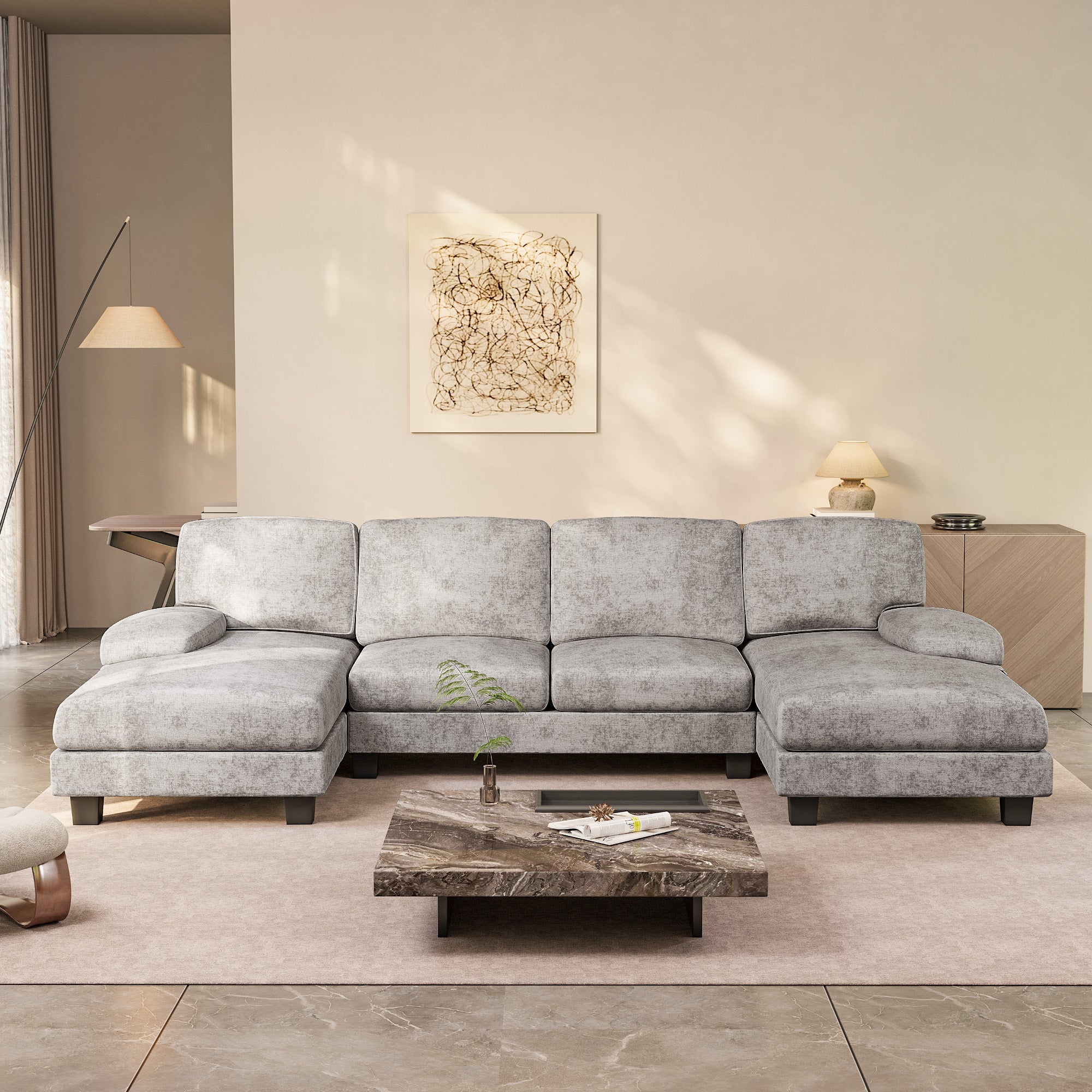 homall-sofa-u-form-cord-beige-couch-mit-doppelliege image 8