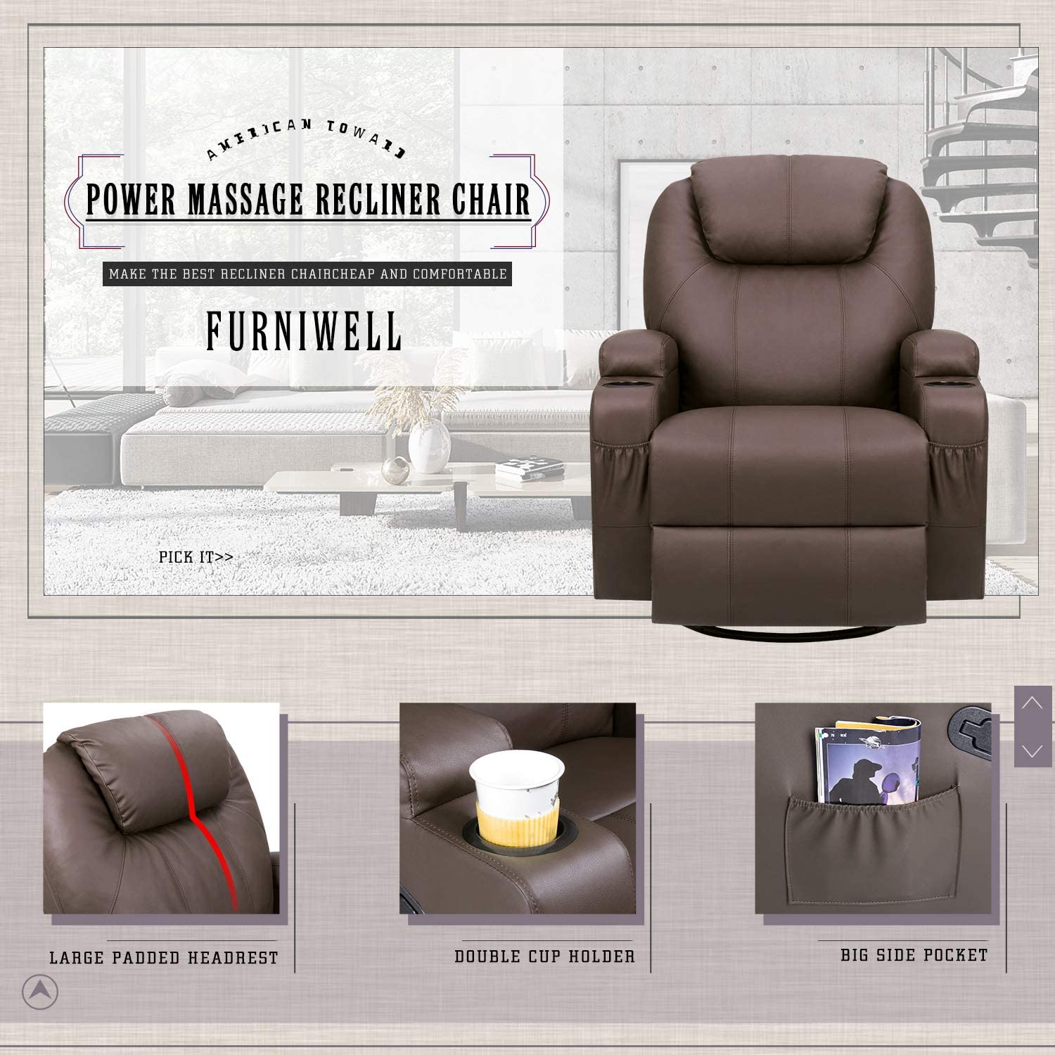 homall-recliner-chair-massagesessel-braun-heizung image 3