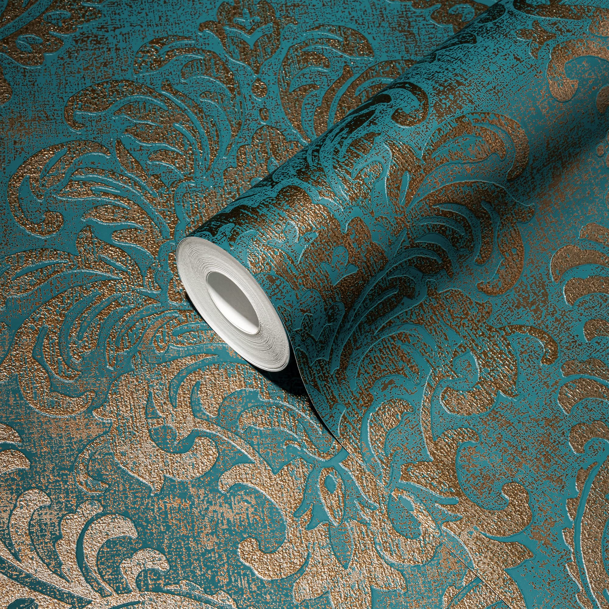 a-s-cr-ation-livingwalls-vliestapete-petrol-gold-ornament image 2